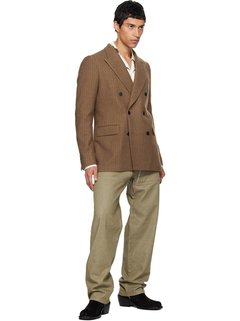 Dries Van Noten Tan Pinstripe Blazer outlook