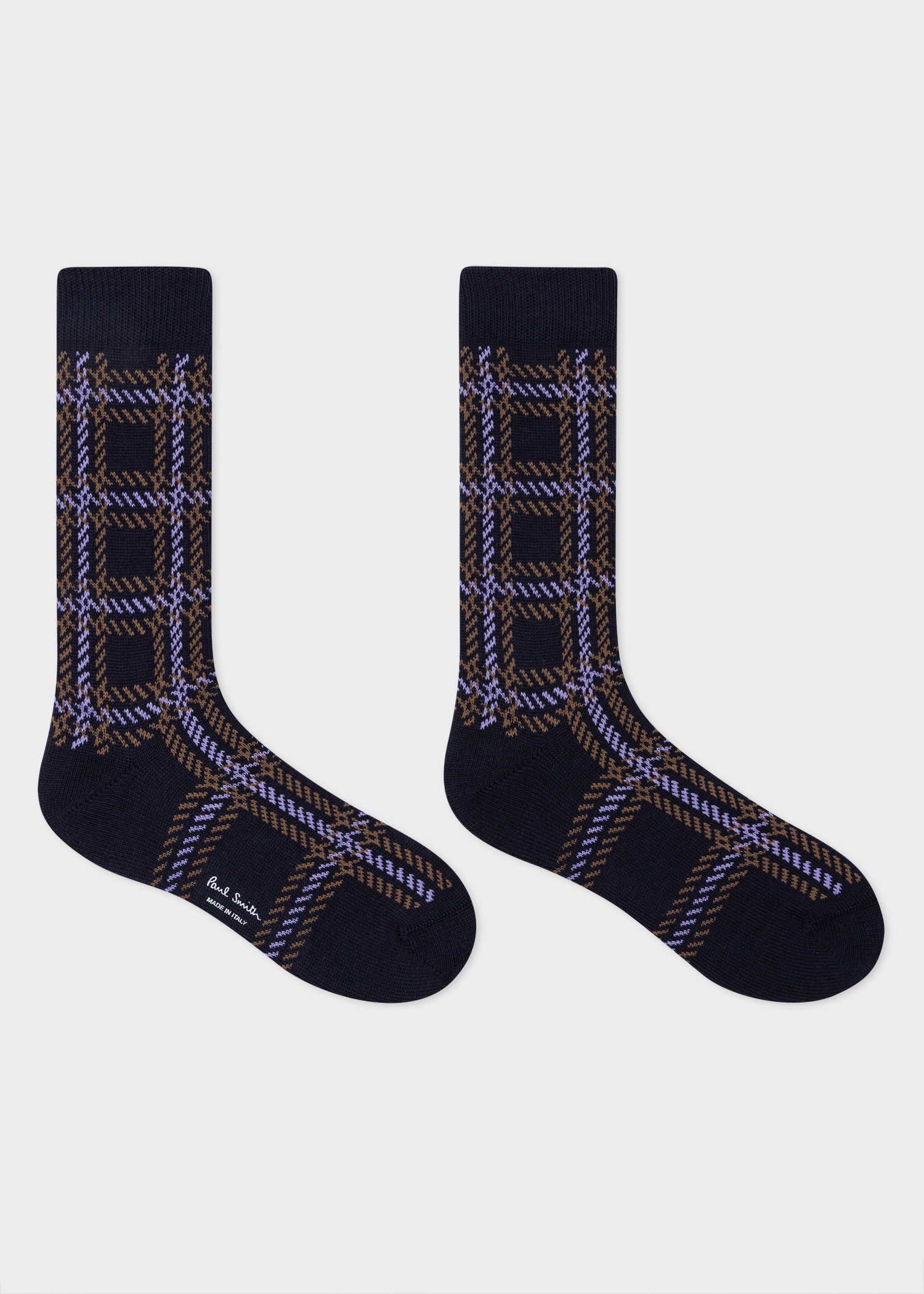 Navy Cotton And Wool-Blend Check Socks - 2