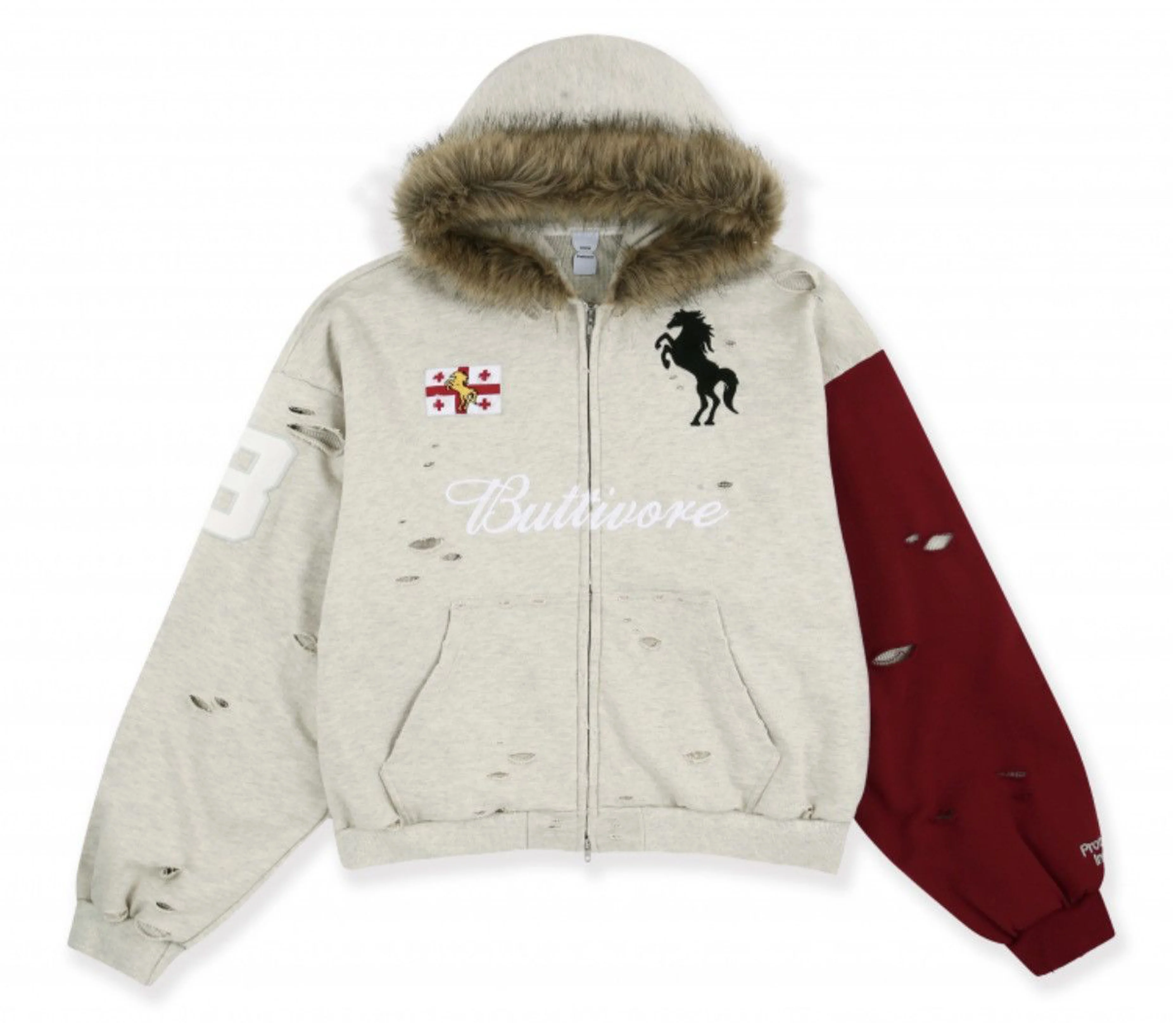 Protocol Index 'Oatmeal Melange Buttivore' Fur Zip-Up (Cream) - 1