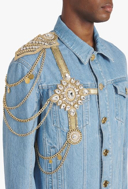 Light blue eco-designed denim jacket with jewel embroidery - 8