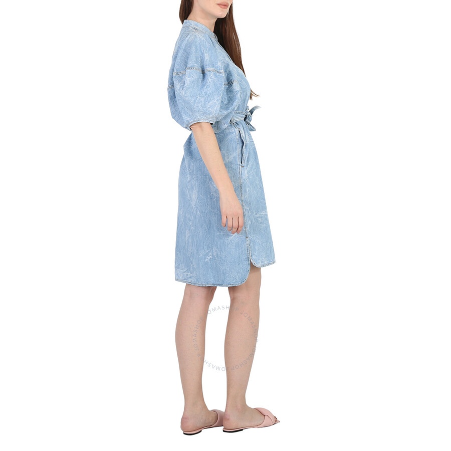 Stella Mccartney Crinkle Blue Denim Puff Sleeve Dress - 6
