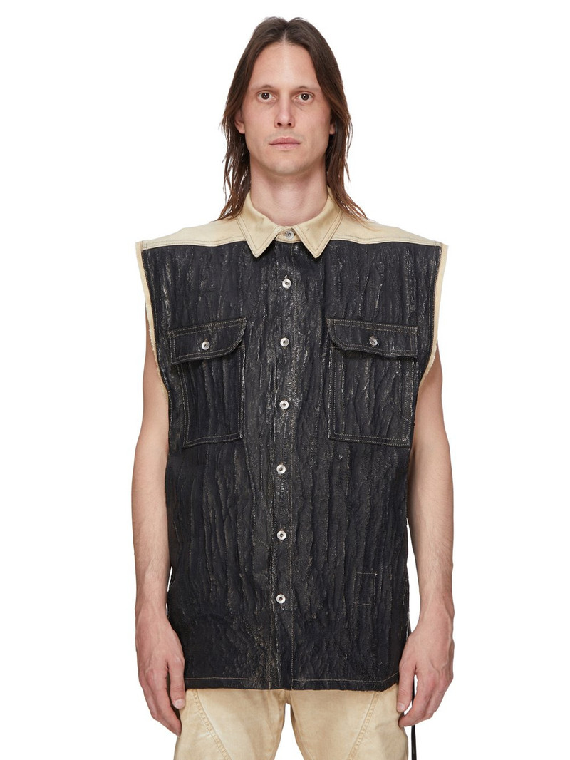 Black & Beige Hollywood Tommy Jumbo Denim Vest - 1