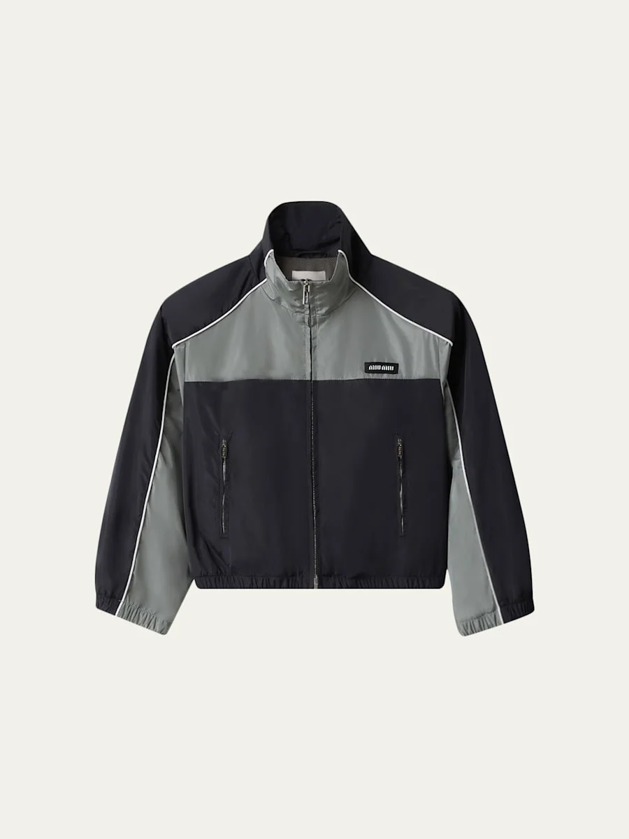 Cropped Technical Silk Colorblock Jacket - 1