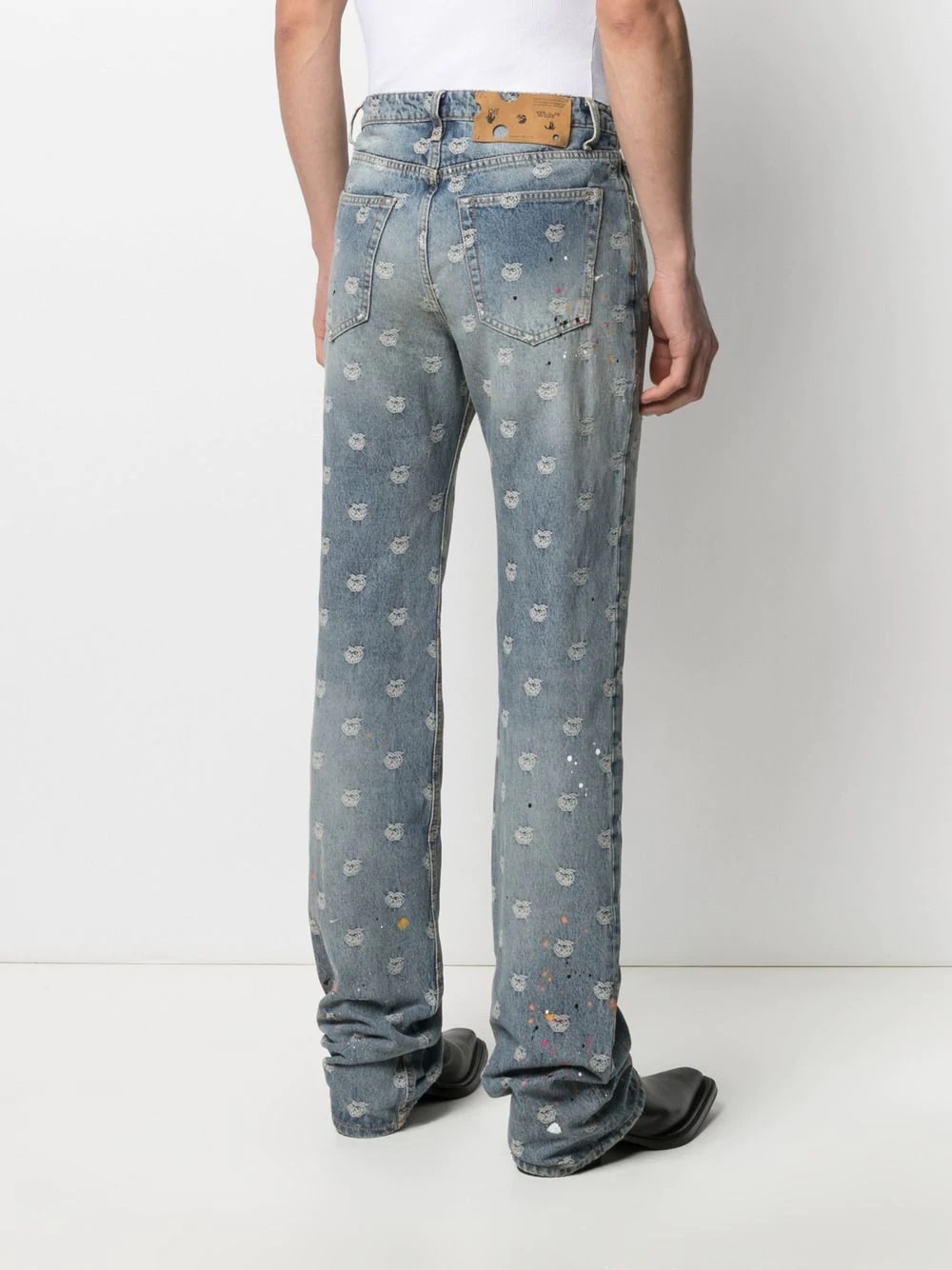 logo-jacquard paint-splatter jeans - 4