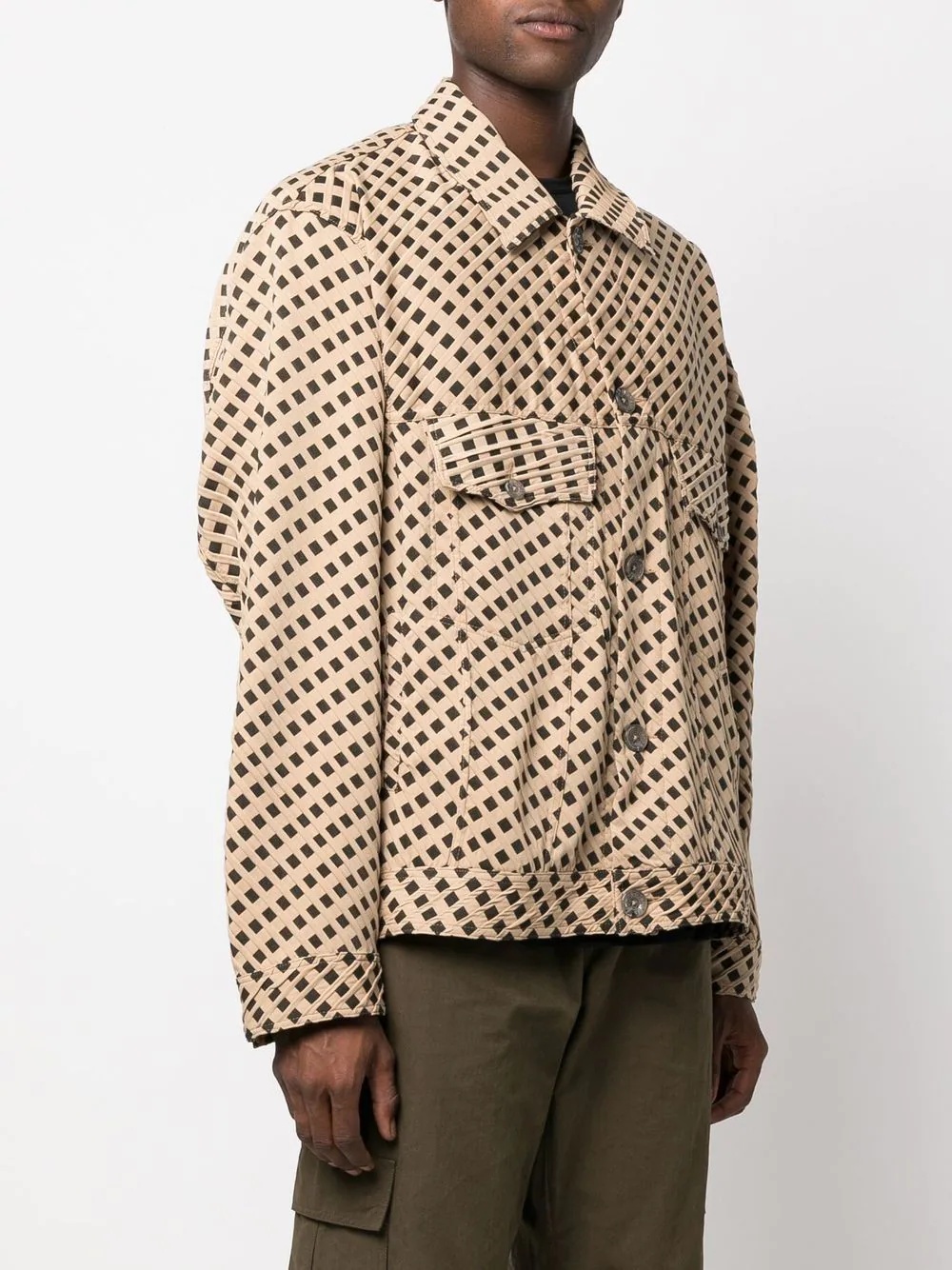 woven-print button-up jacket - 3