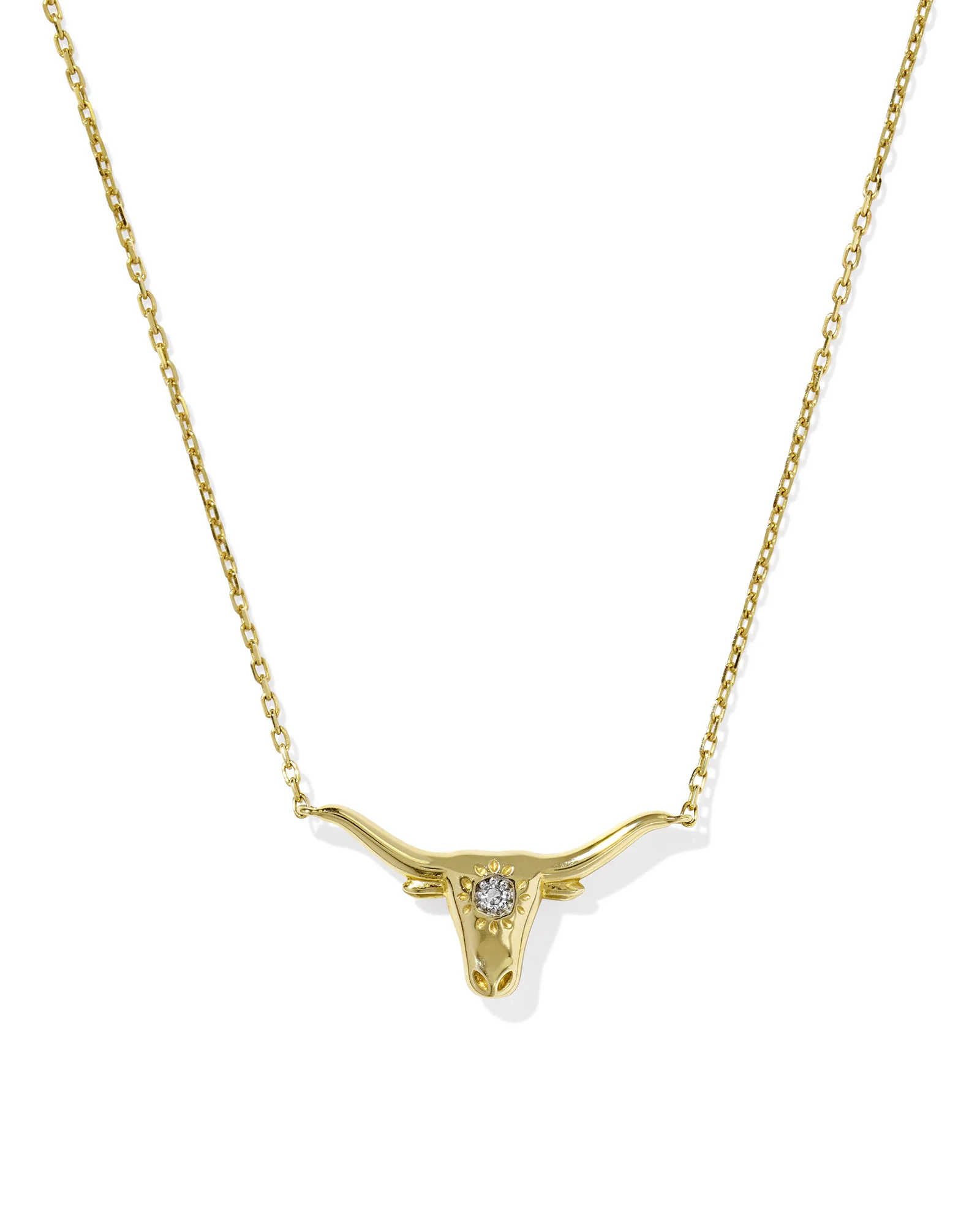 Diamond Accent 14k Yellow Gold Longhorn Necklace in White Diamond - 1