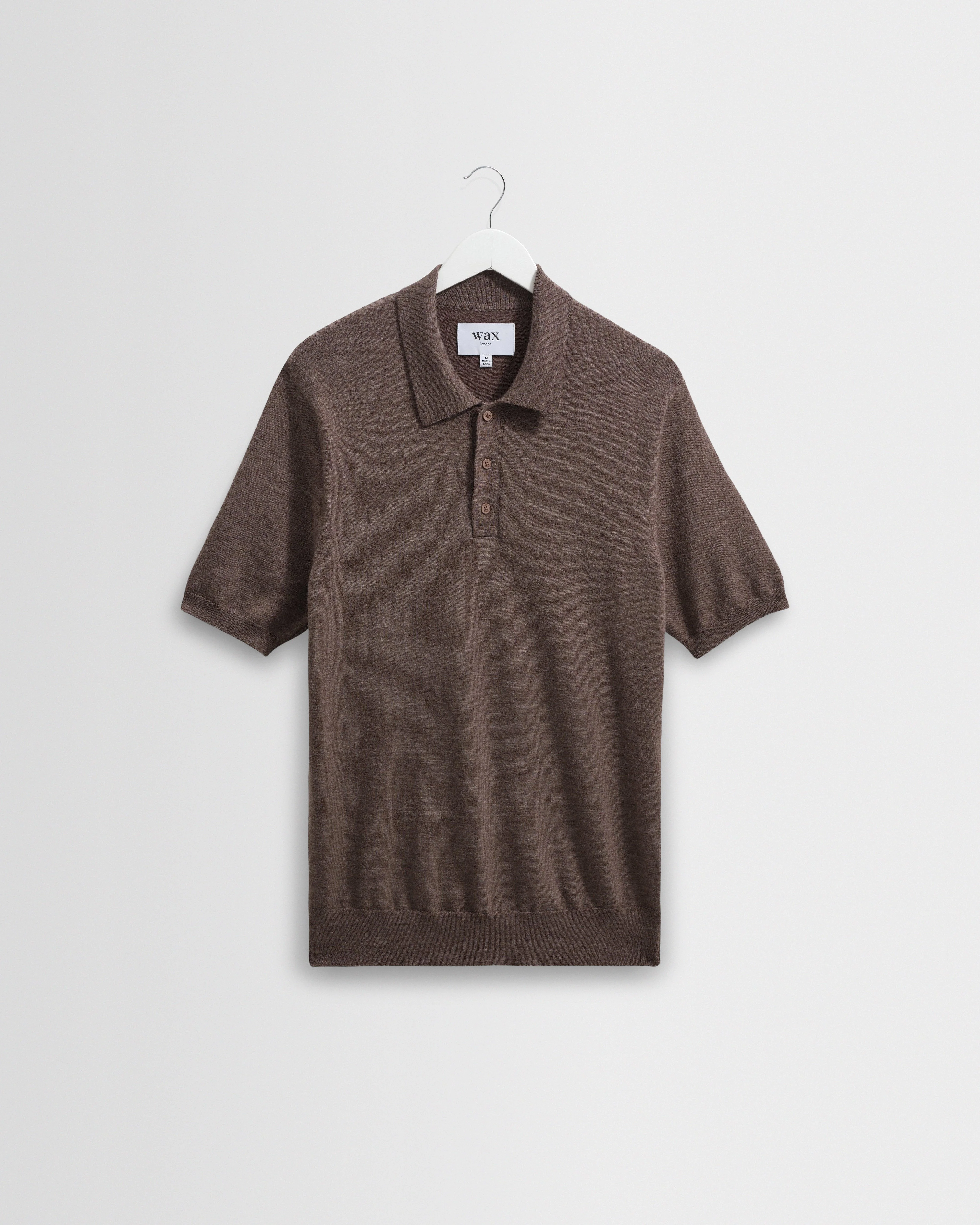 Naples - Brown Marl Worsted Wool Knitted Polo - 1