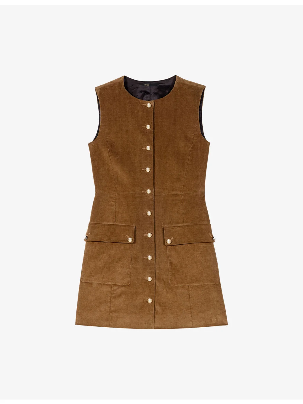 Button-Through Sleeveless Corduroy Mini Dress - 1