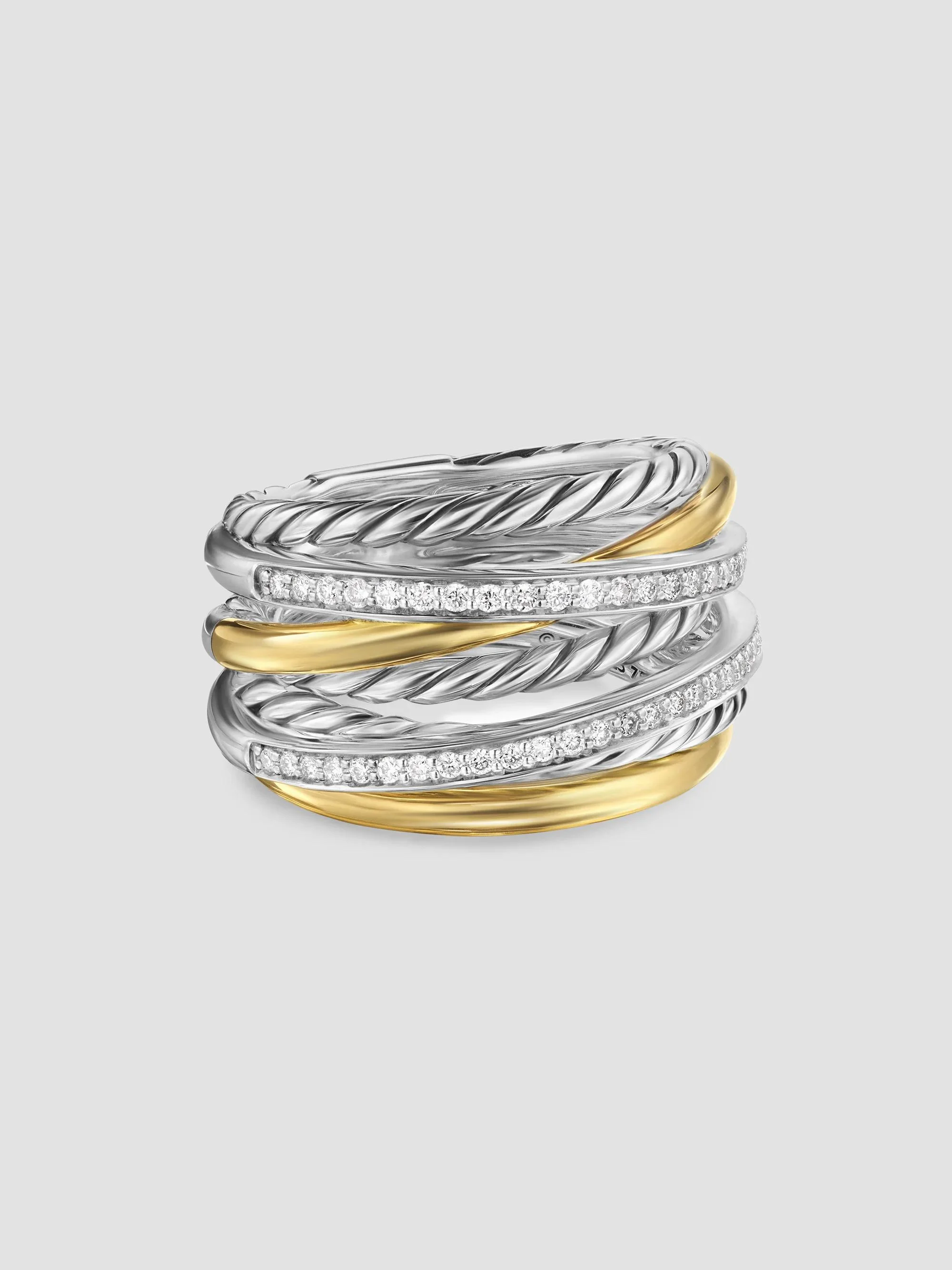 Women's Crossover Seven Row Ring in Sterling Silver - Diamond - 1