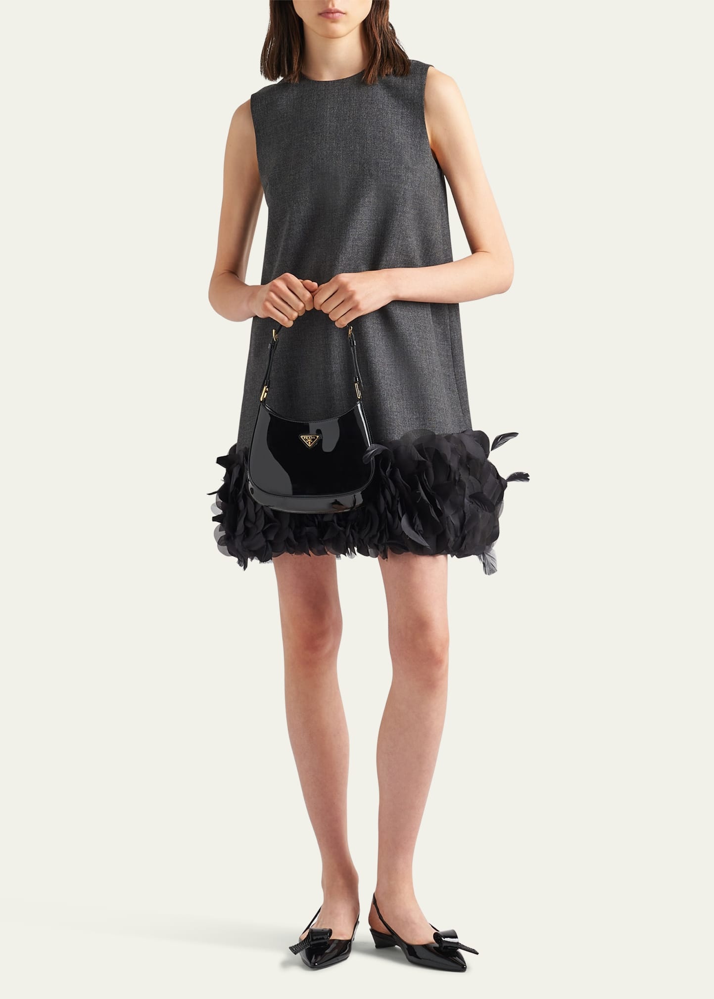 Mat Feather-Hem Mini Dress with Crystal Buttons - 2