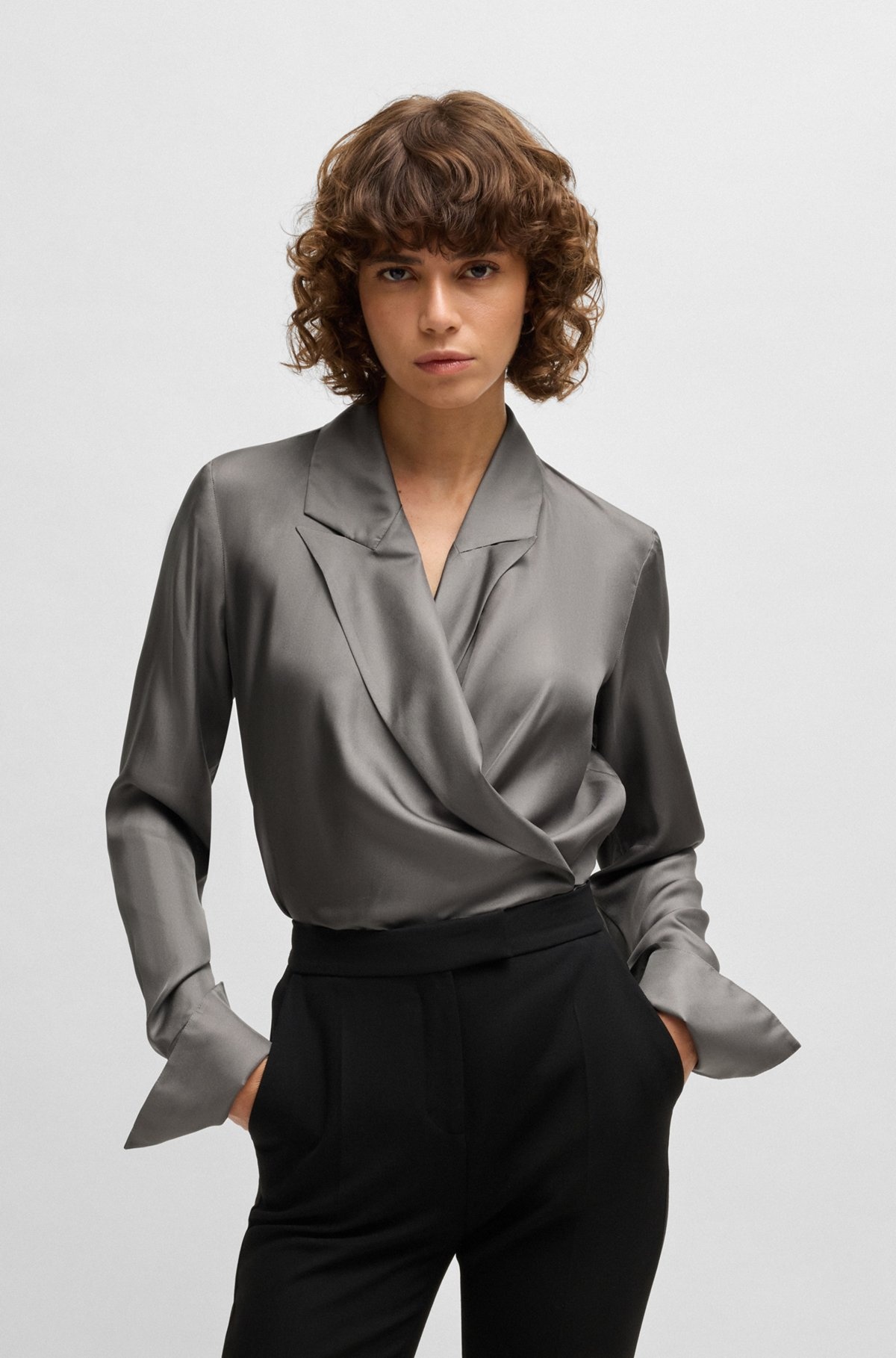 SLIM-FIT BLOUSE IN SILK WITH WRAP FRONT - 2