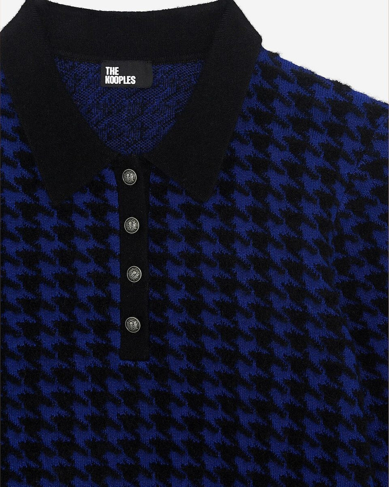 BLUE WOOL BLEND HOUNDSTOOTH POLO NECK SWEATER 6