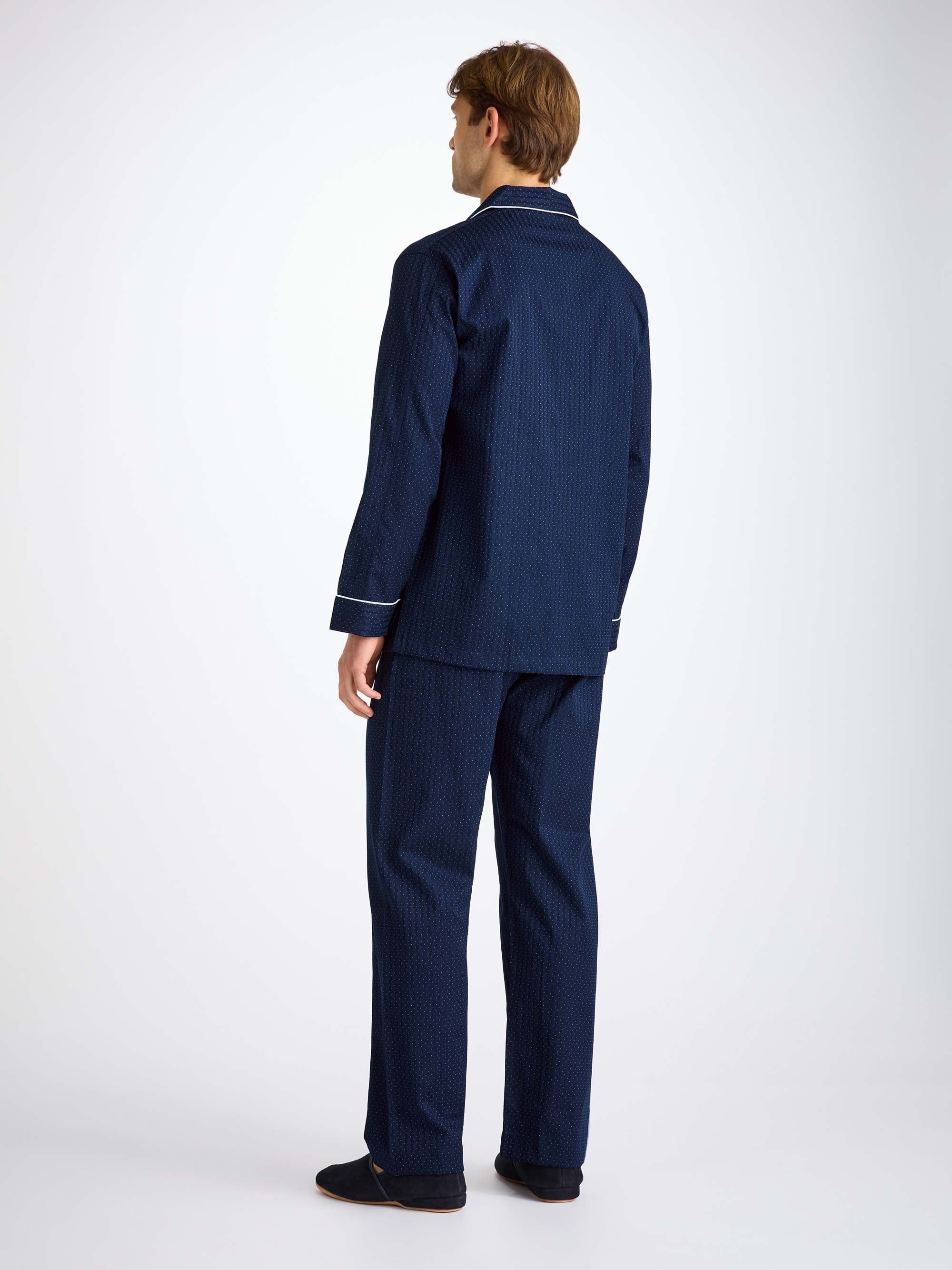 Men's Classic Fit Pyjamas Royal 40 Cotton Satin Navy - 4