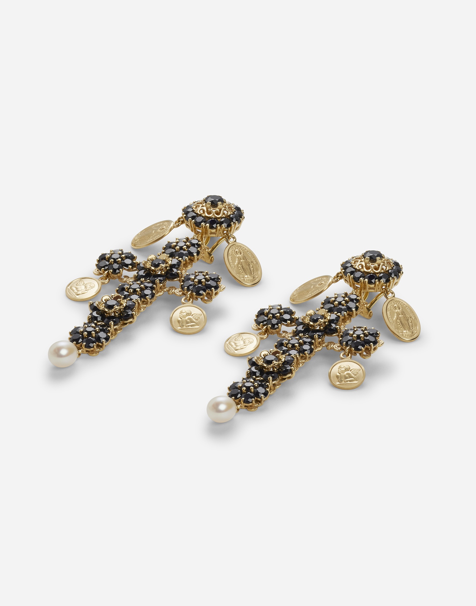 Cross earrings with sapphires and medallions - 2