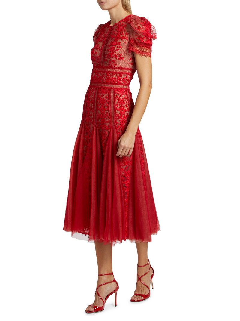 Women's Megan Lace Short-Sleeve Midi-Dress - Red 4