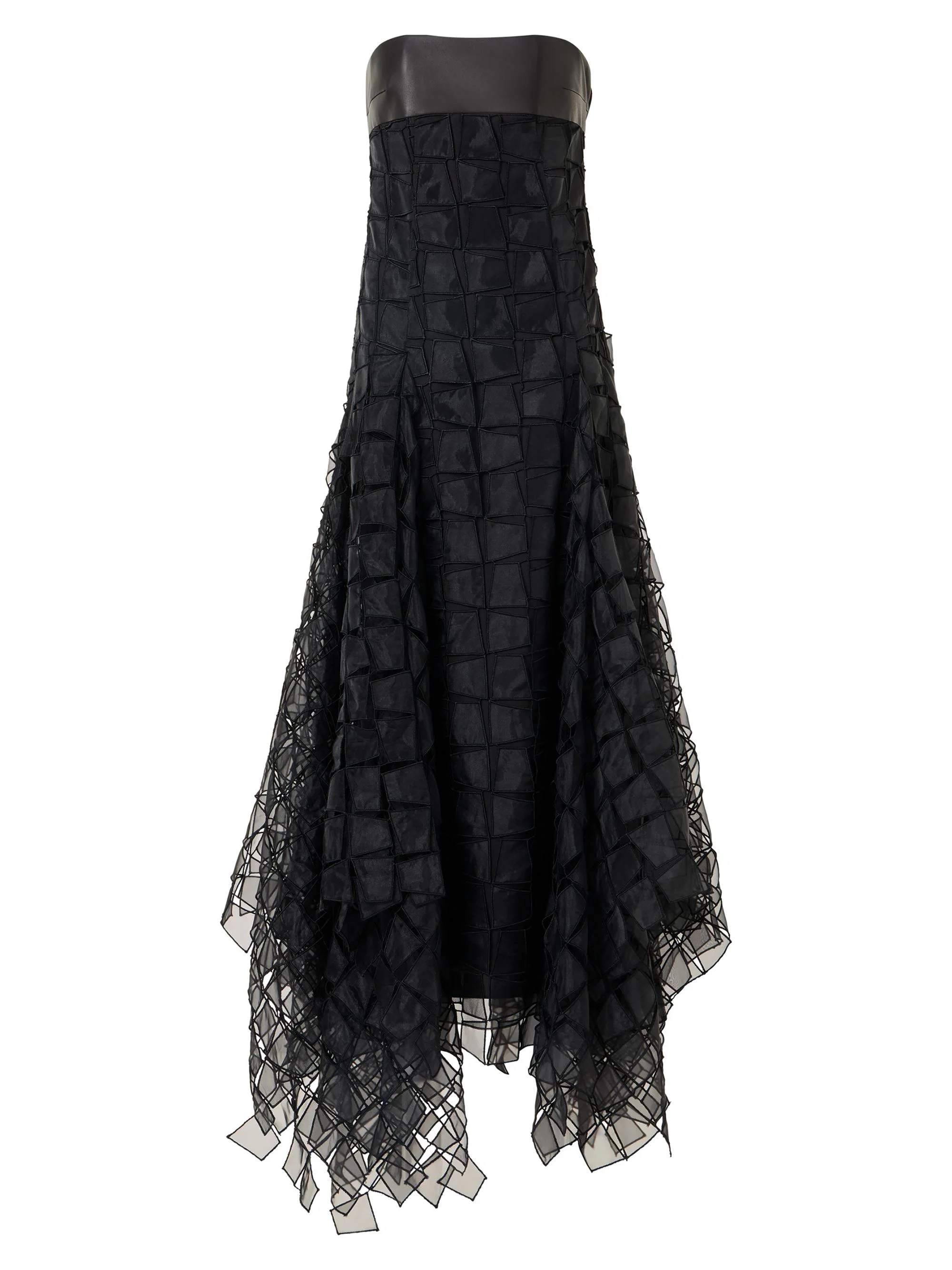 Women's Trapezoid Embroidered Organza Gown - Black - 1