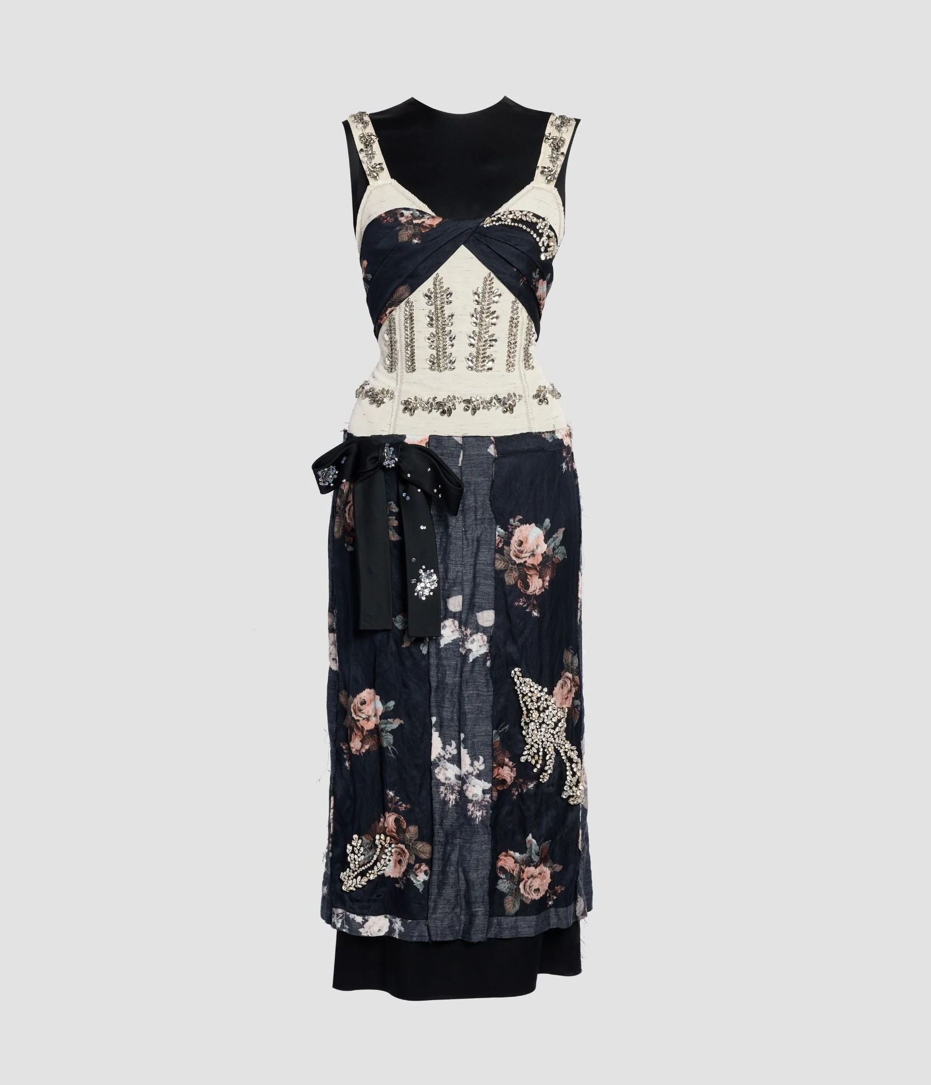 EMBROIDERED CADY SLEEVELESS MIDI DRESS - 1