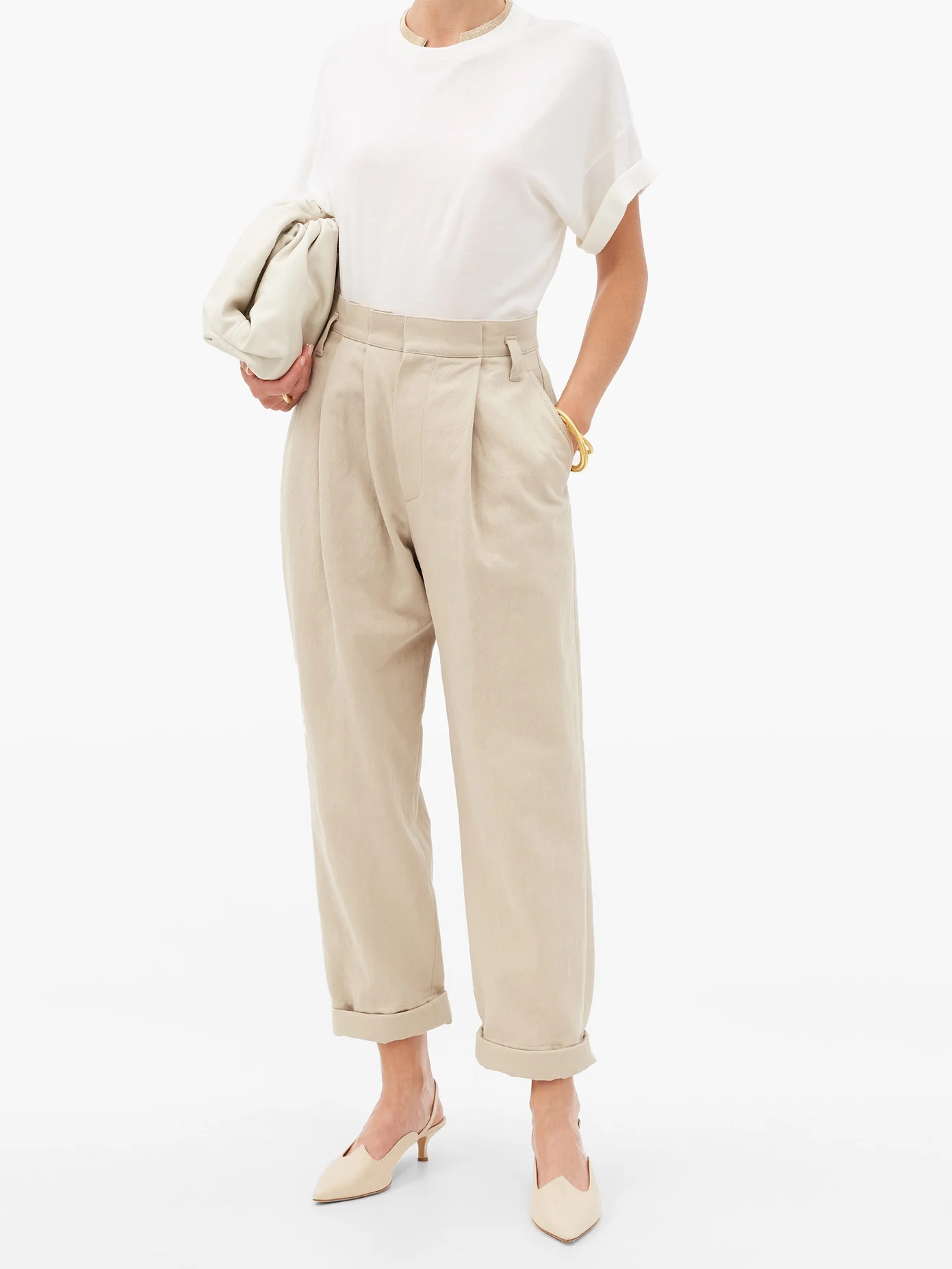 High-rise cotton-blend twill trousers - 2