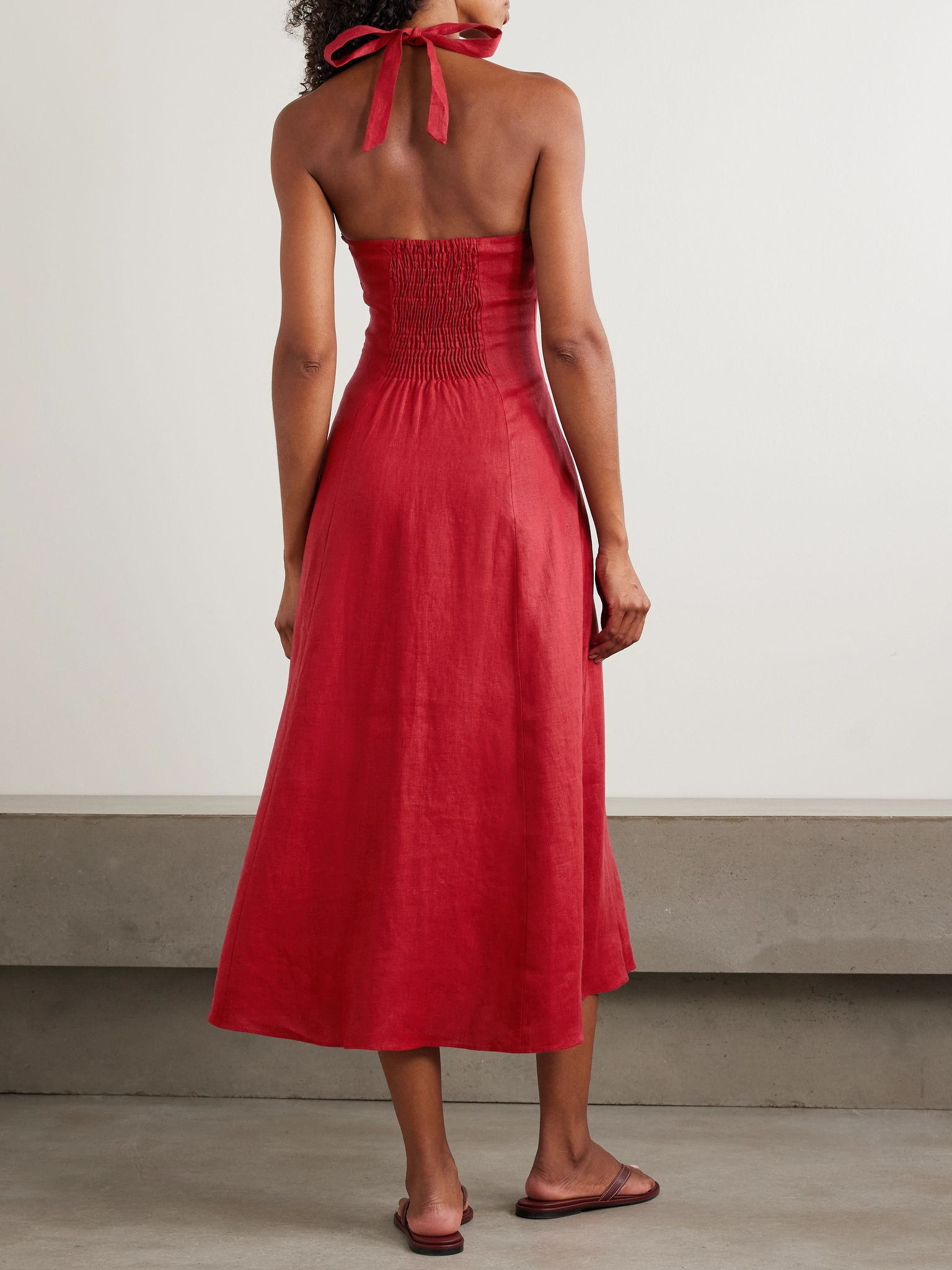 Marais linen halterneck midi dress Red - 3