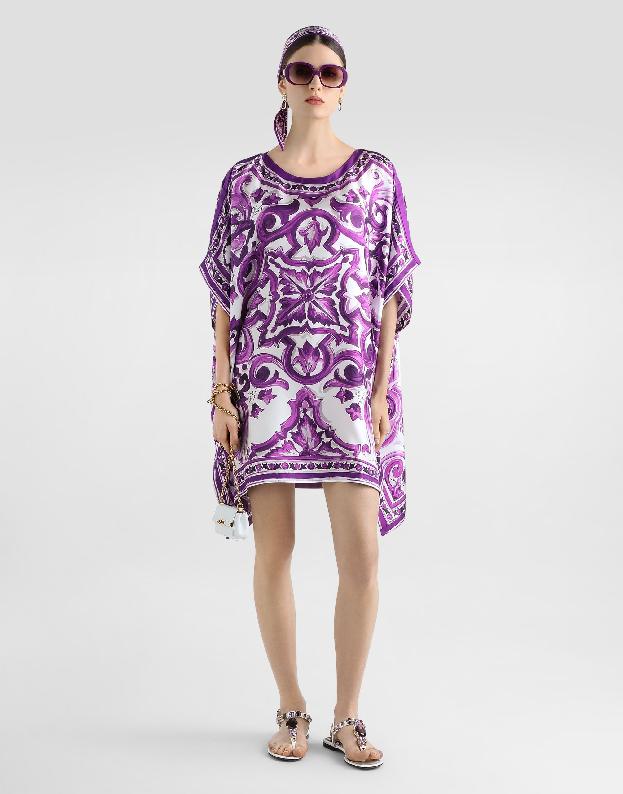 Majolica-print twill caftan - 2