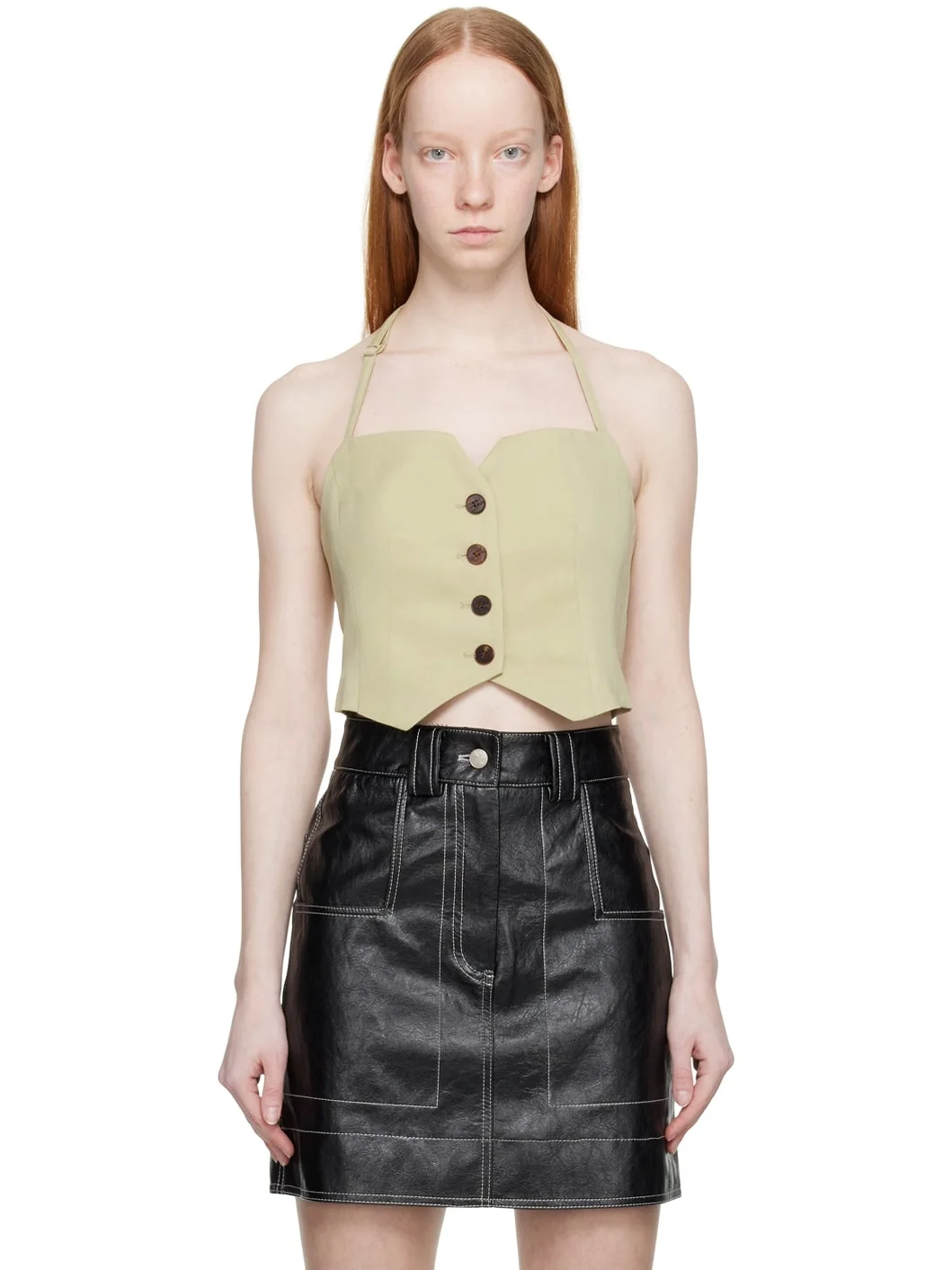 Khaki Buttoned Tank Top - 1