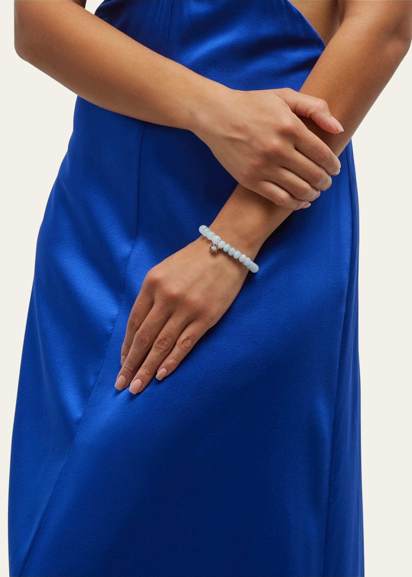 Aqua Beaded Bracelet with Sapphire & Diamond Flower Charm - 5