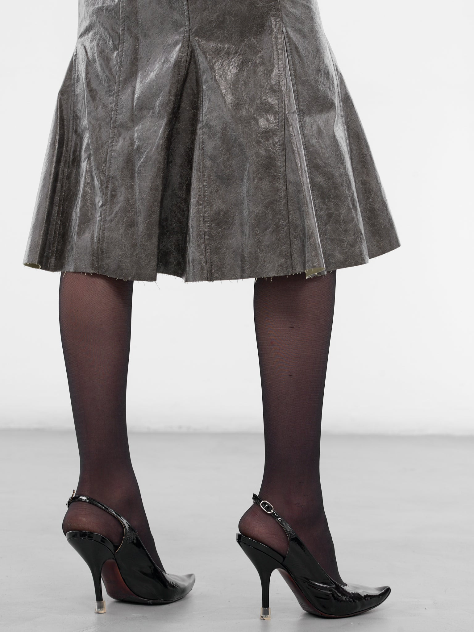 Brown Leather Kelp Midi Skirt - 5