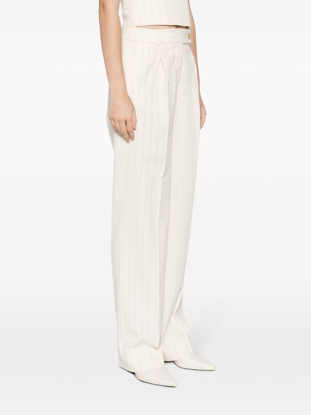 pinstriped wool-blend wide-leg trousers - 3