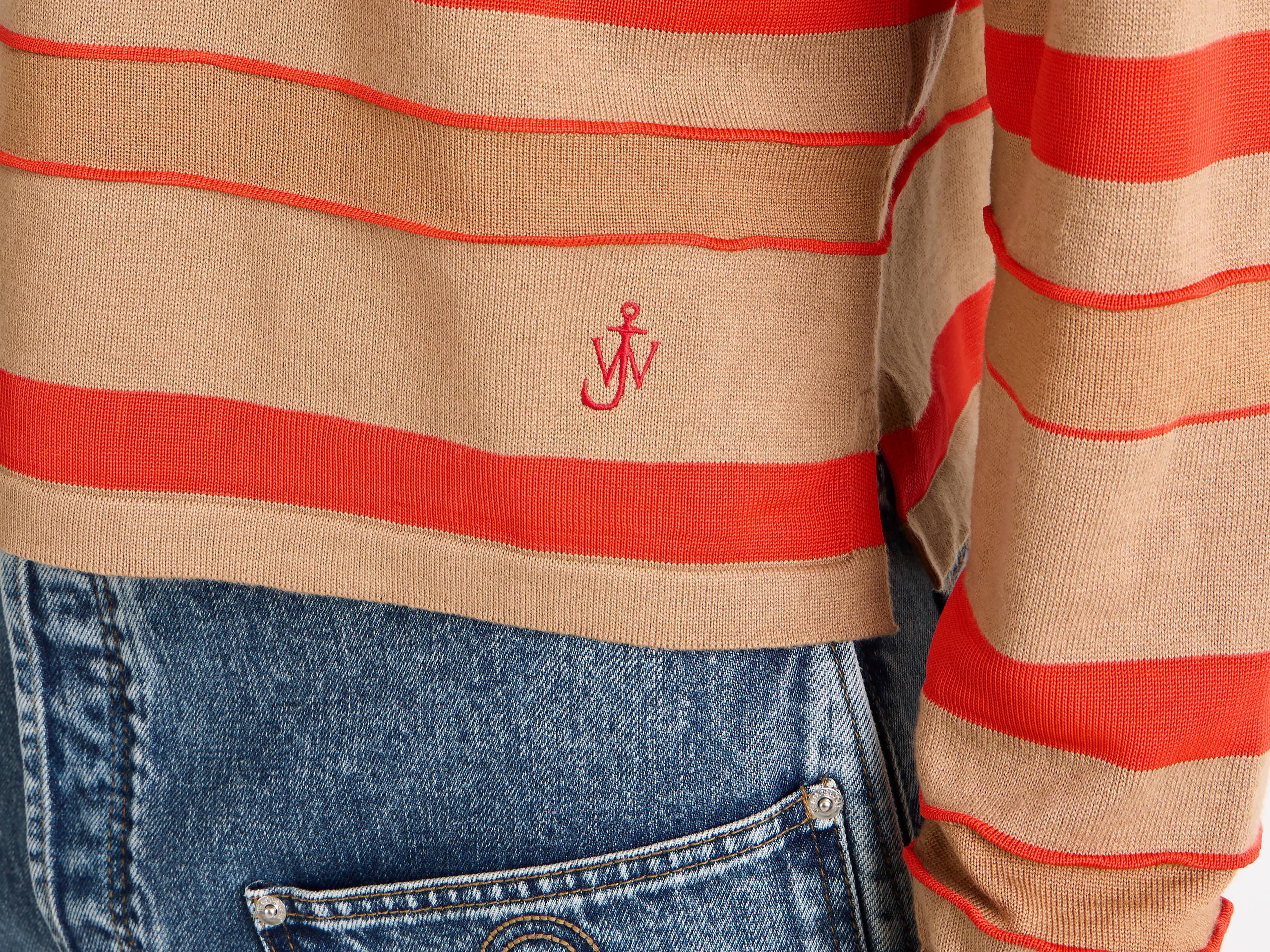 KNITTED STRIPED RUGBY POLO TOP IN BISCUIT - 6