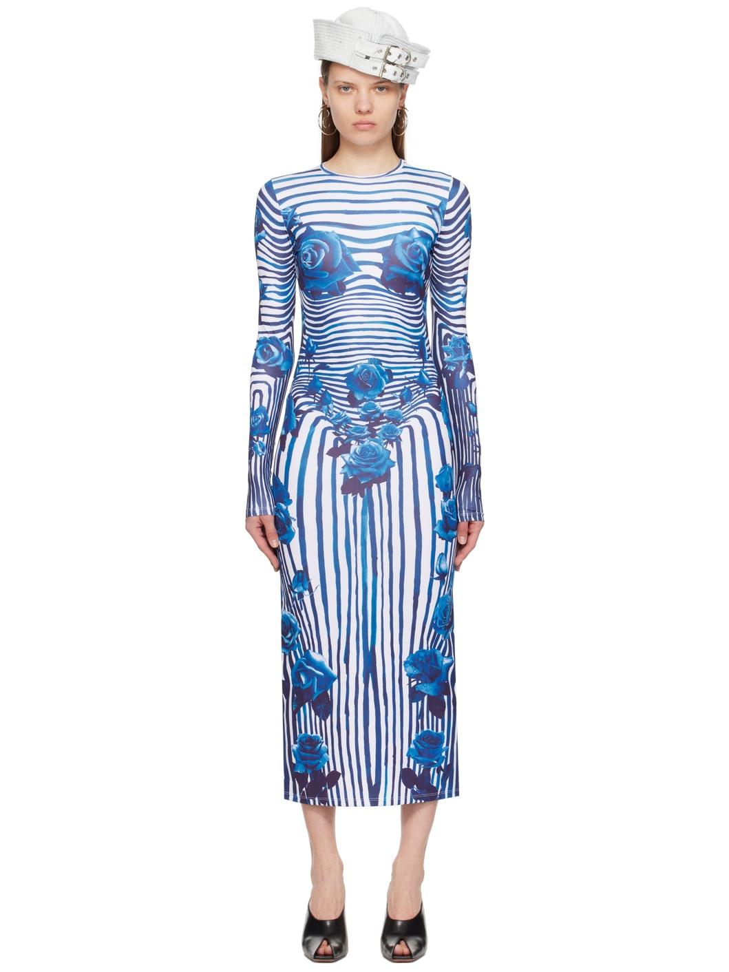 White & Blue Flower Body Morphing Maxi Dress - 1