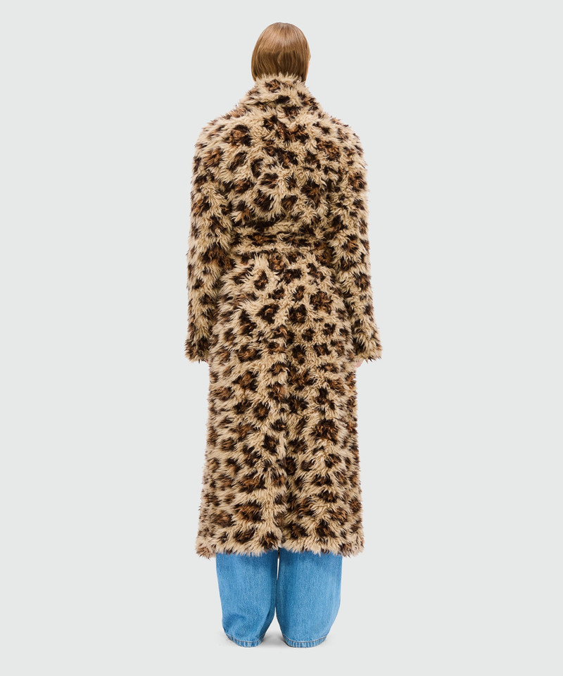 Long beige animalier coat in shaggy-effect faux fur 3