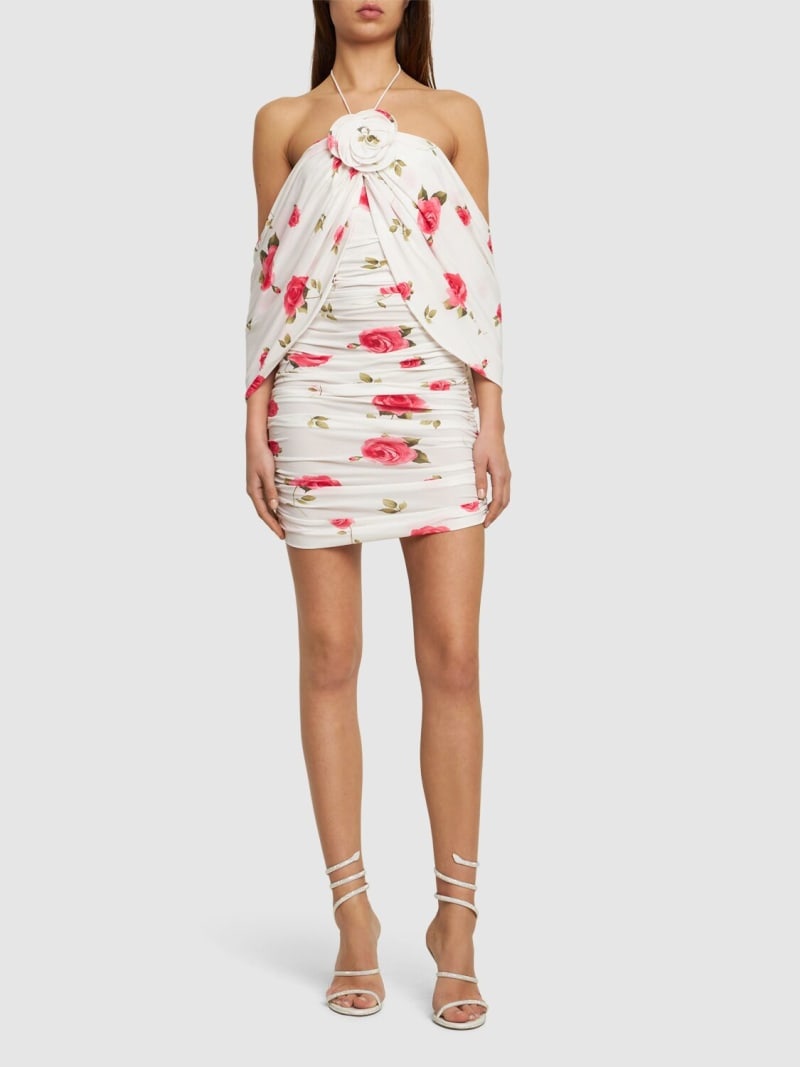 Rose print jersey mini dress - 2