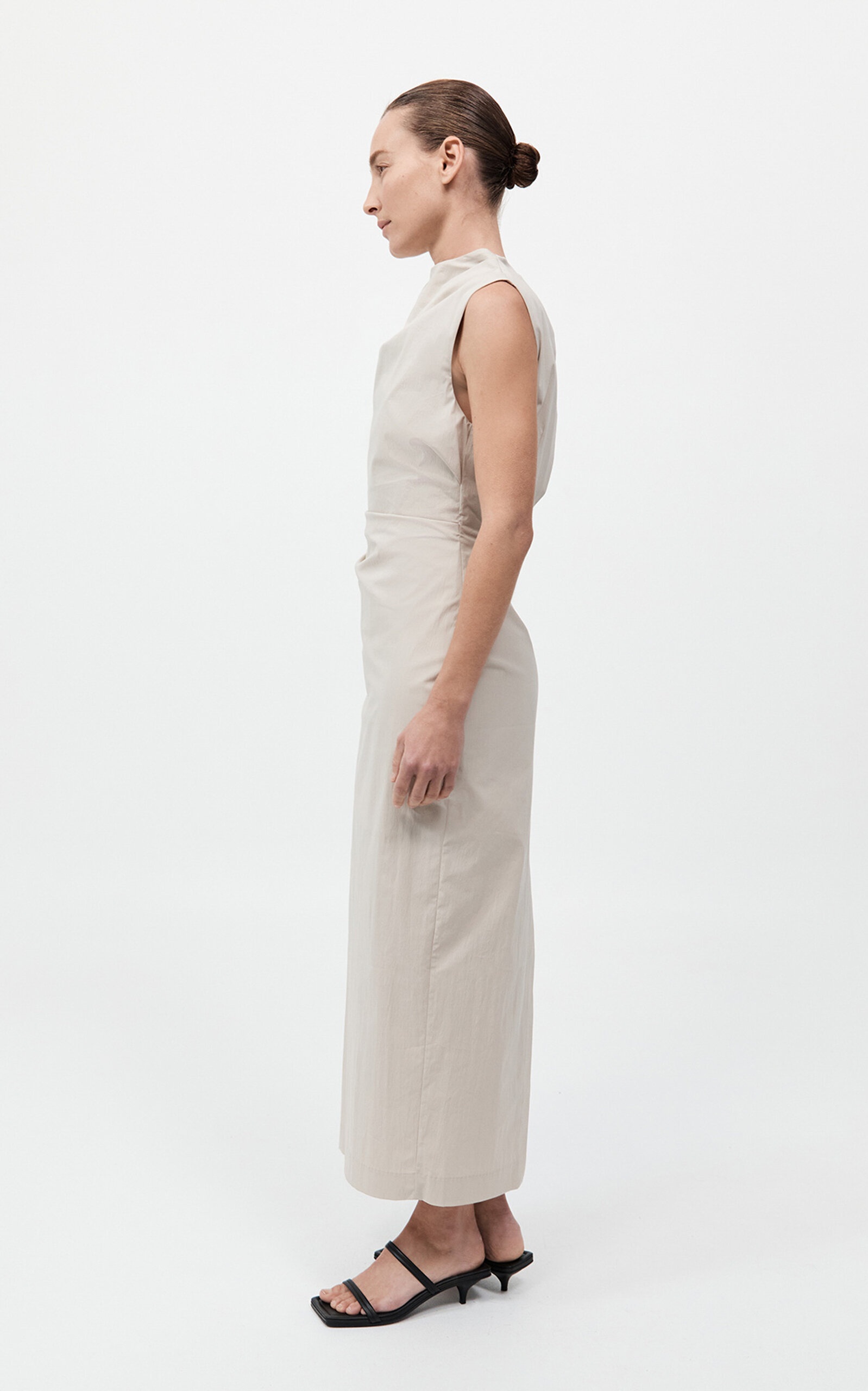 Ruched Cotton-Nylon Maxi Dress off-white - 3