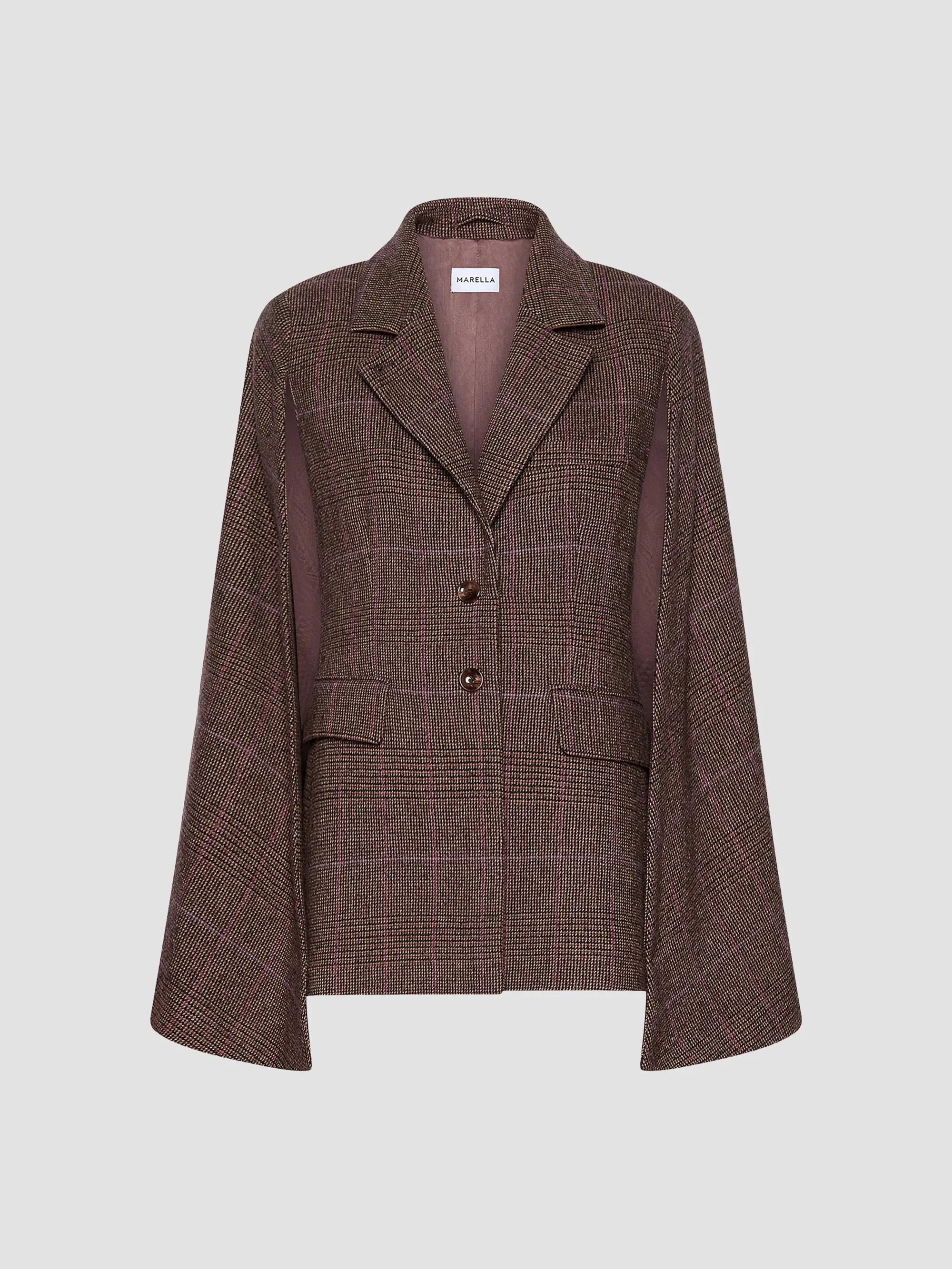 Women's Lightweight Wool Blend Cape Jacket - Brown - 1