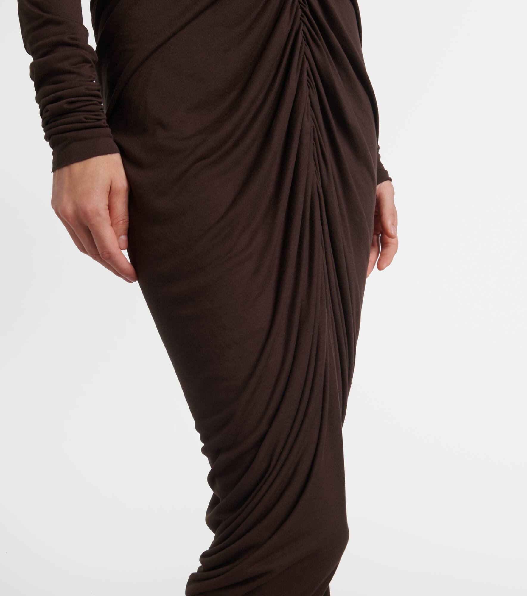 Poppy LS ruched open-back jersey gown - 5