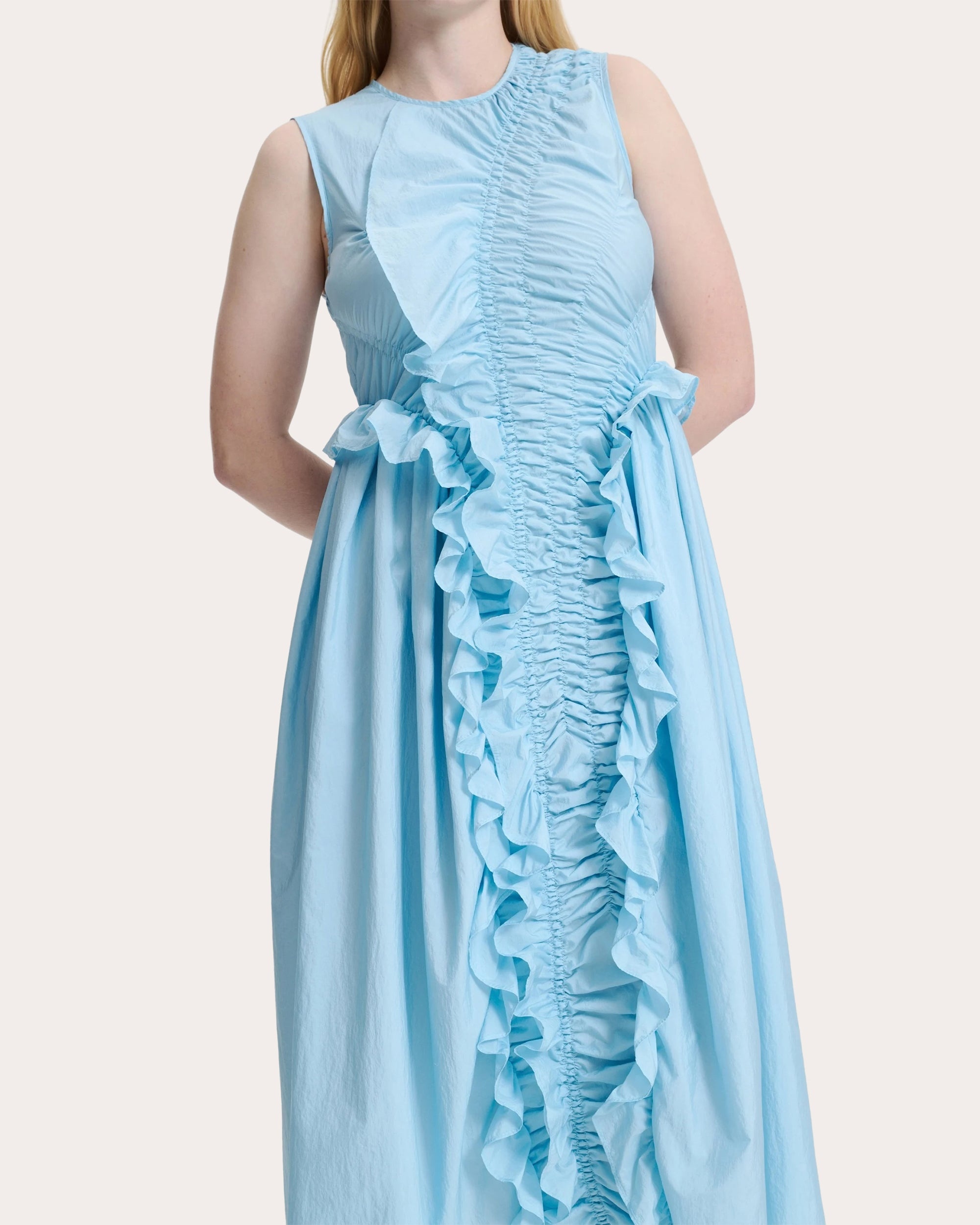 Ole Shiki Taffeta Gathered Ruffle Midi Dress - 3