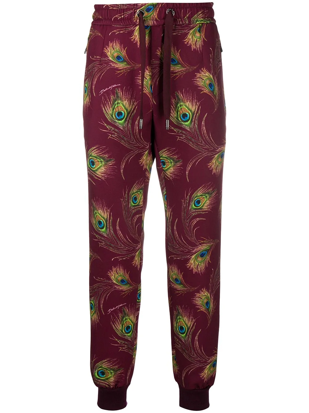 peacock print track pants - 1