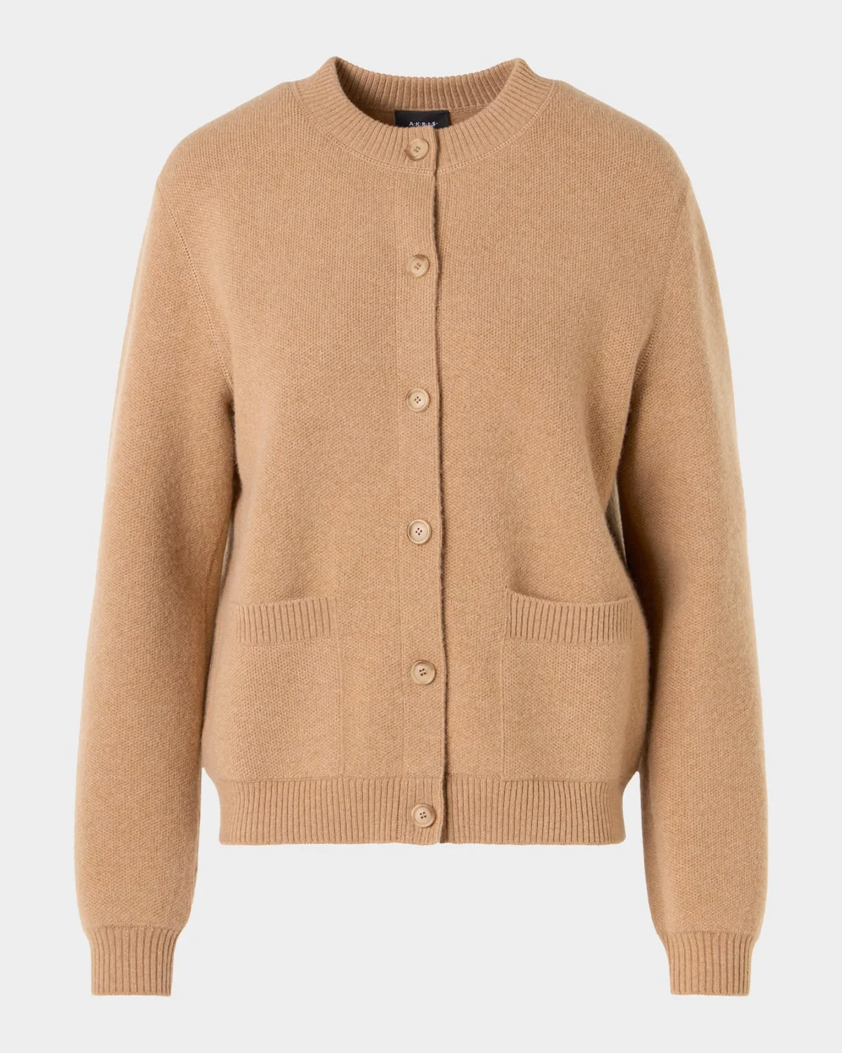 Crewneck Cashmere Pique Knit Cardigan - 1