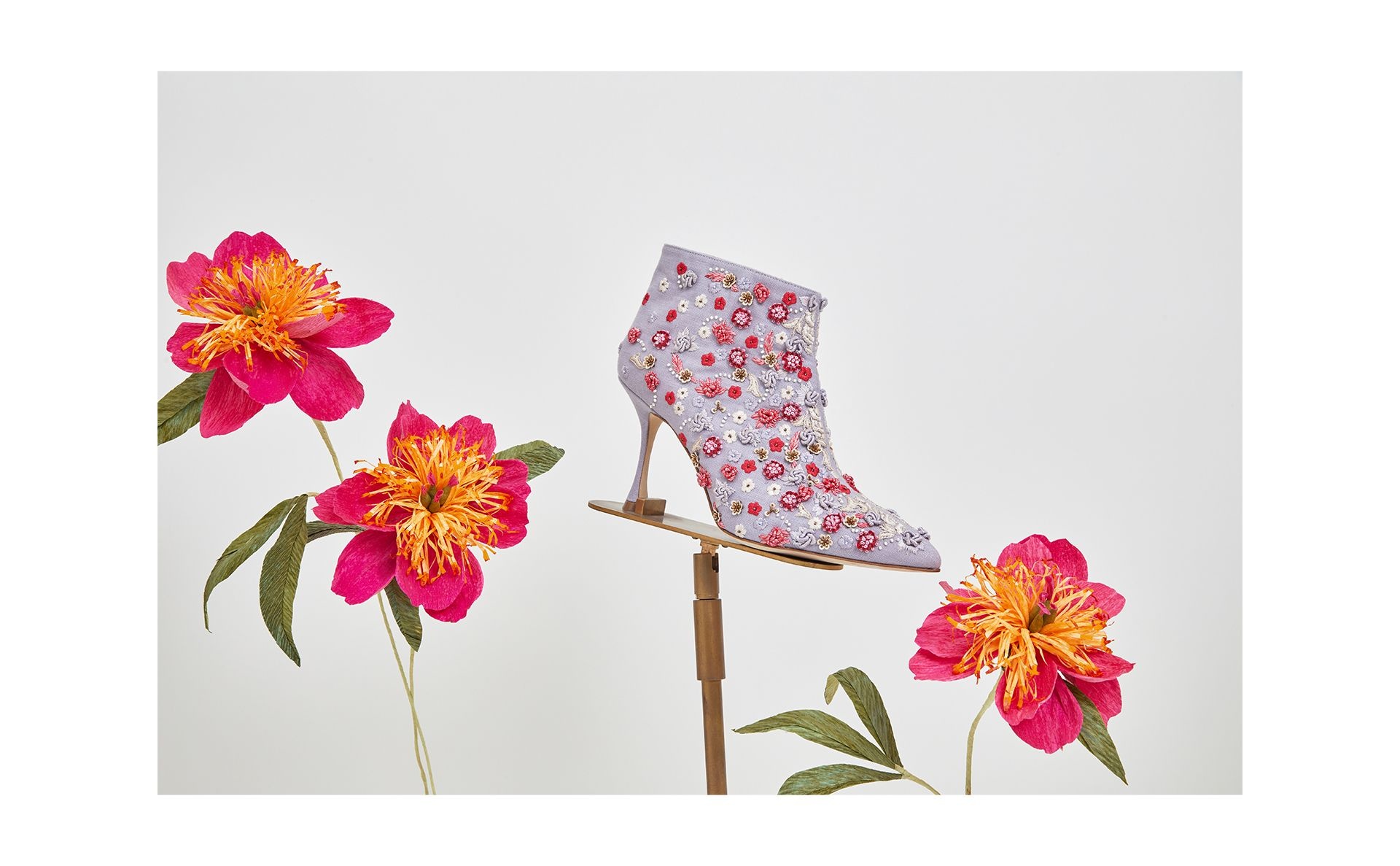 Grey Linen Embroidery Detail Boots - 5