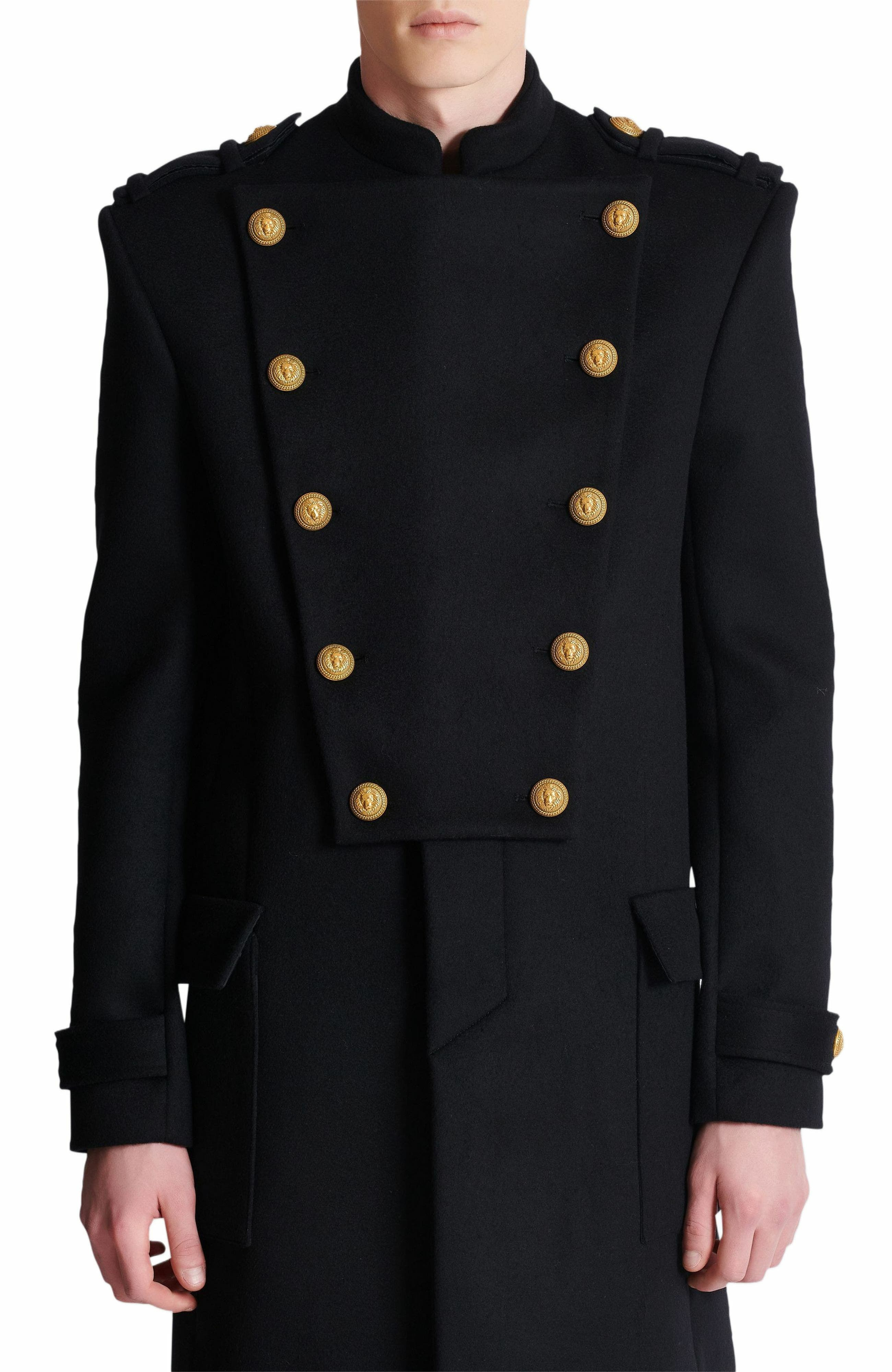 Balmain Wool and cashmere coat with detachable bib front in Black at Nordstrom - 8