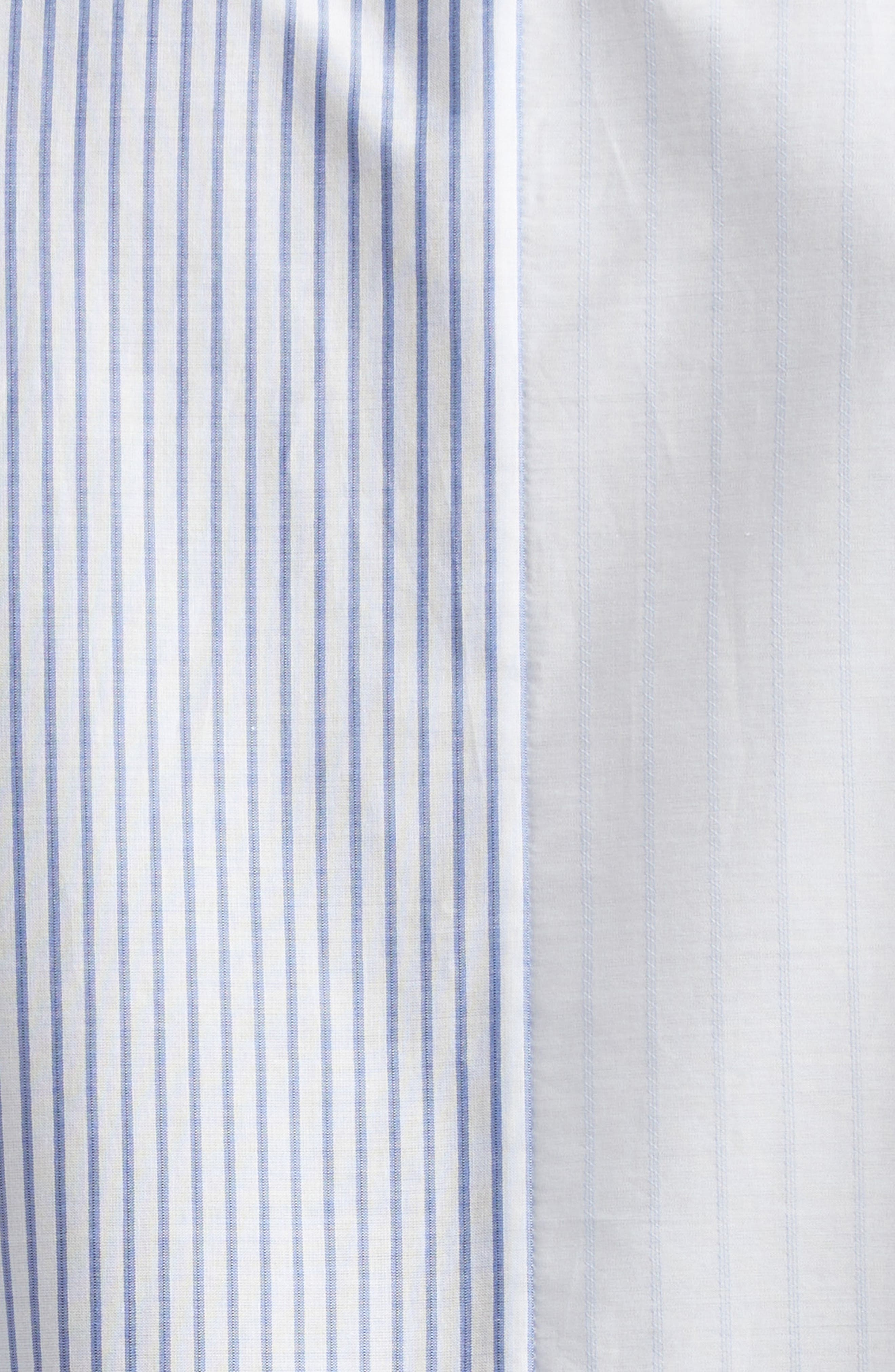 MM6 Maison Margiela Numeric Motif Stripe Asymmetric Cotton Poplin Shirt in Stripes White/beige/blue  - 7
