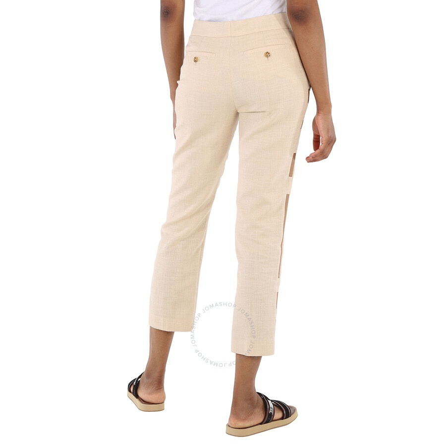 Burberry Addison Wool Silk Linen Stripe Detail Tailored Trousers - 6