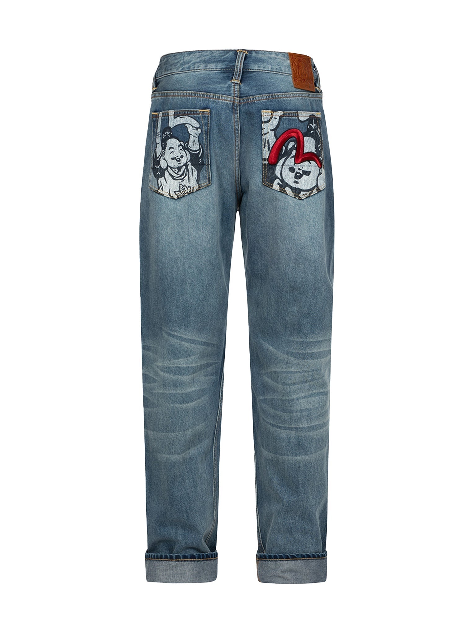 Playful Godhead Print and Seagull Embroidery 3D Fit Jeans - 12