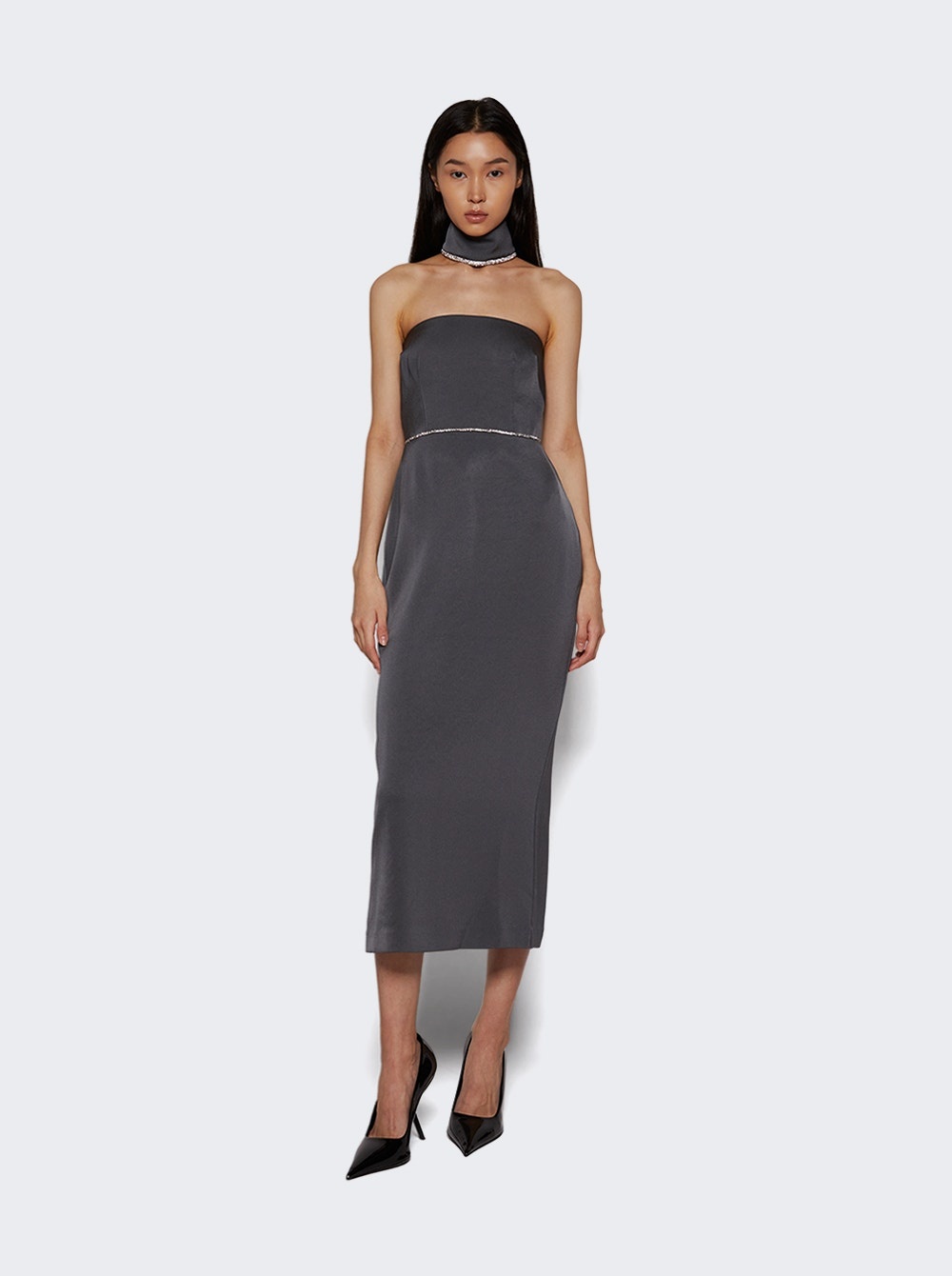 Crystal Trimmed Strapless Dress Grey - 2