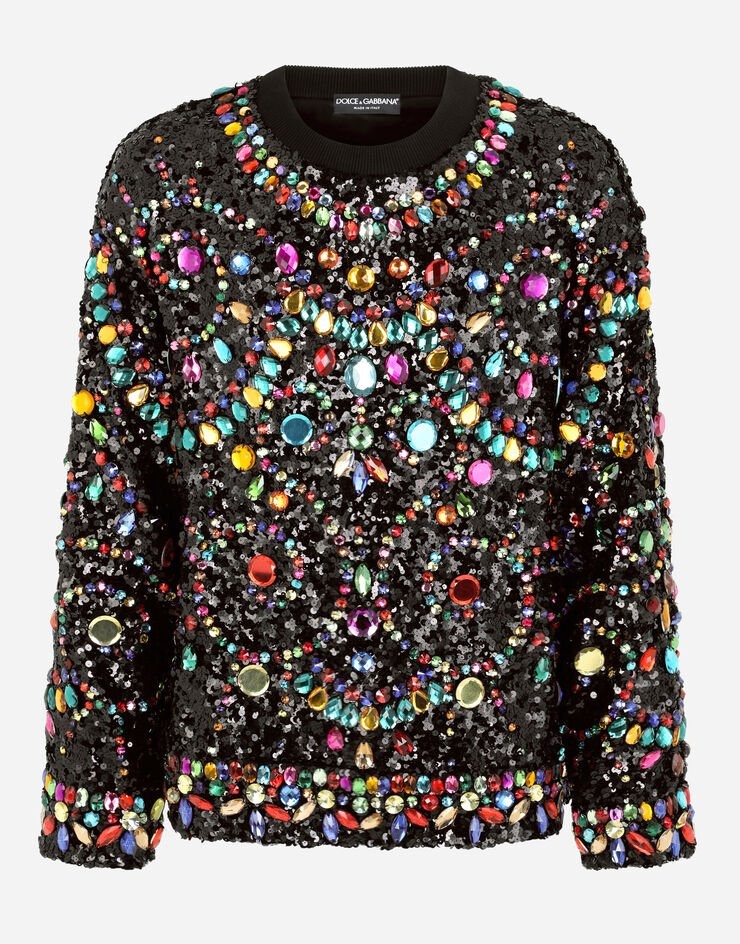 Multi-colored sequined T-shirt with crystals - 3