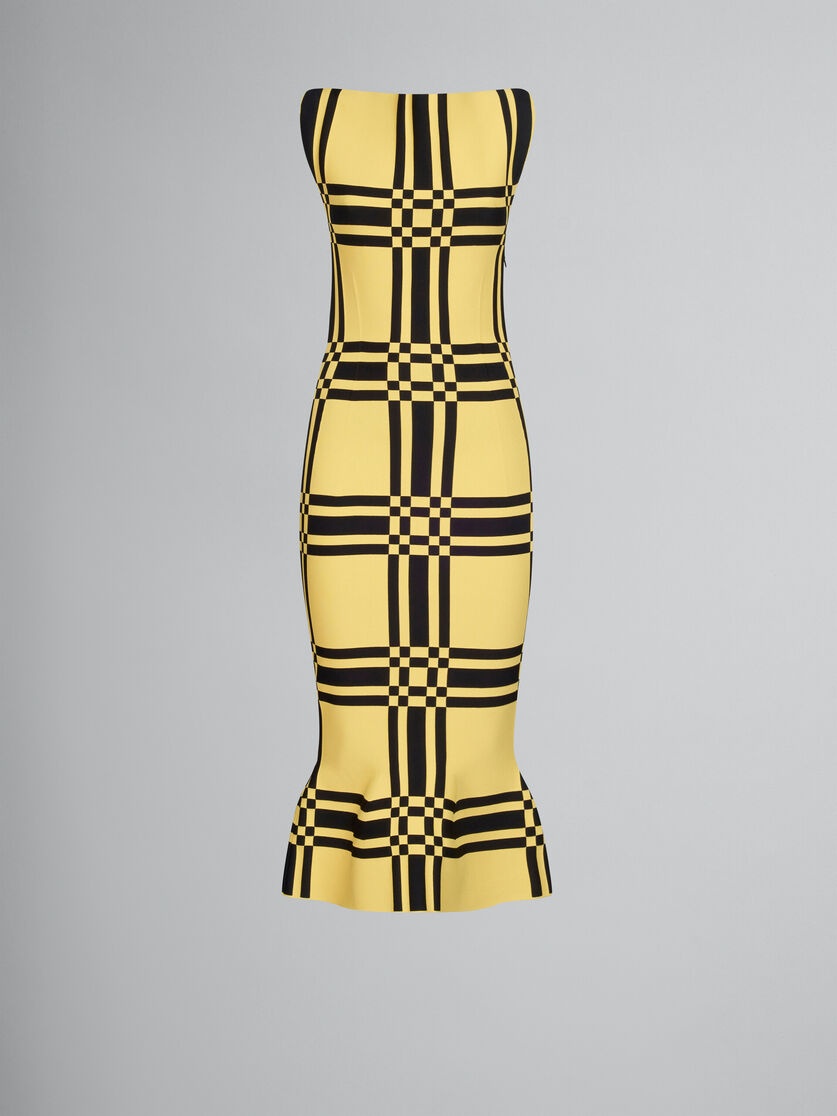 YELLOW VISCOSE SHEATH DRESS WITH MAXI CHECK - 1