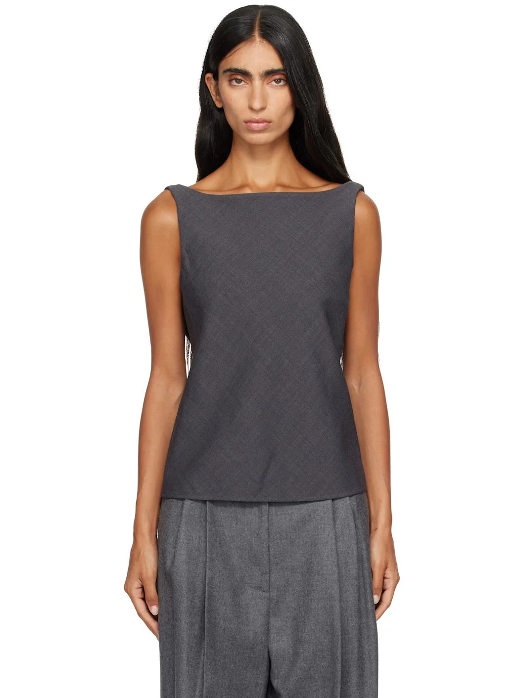 Gray Draped Back-Scoop Sleeveless Top - 1