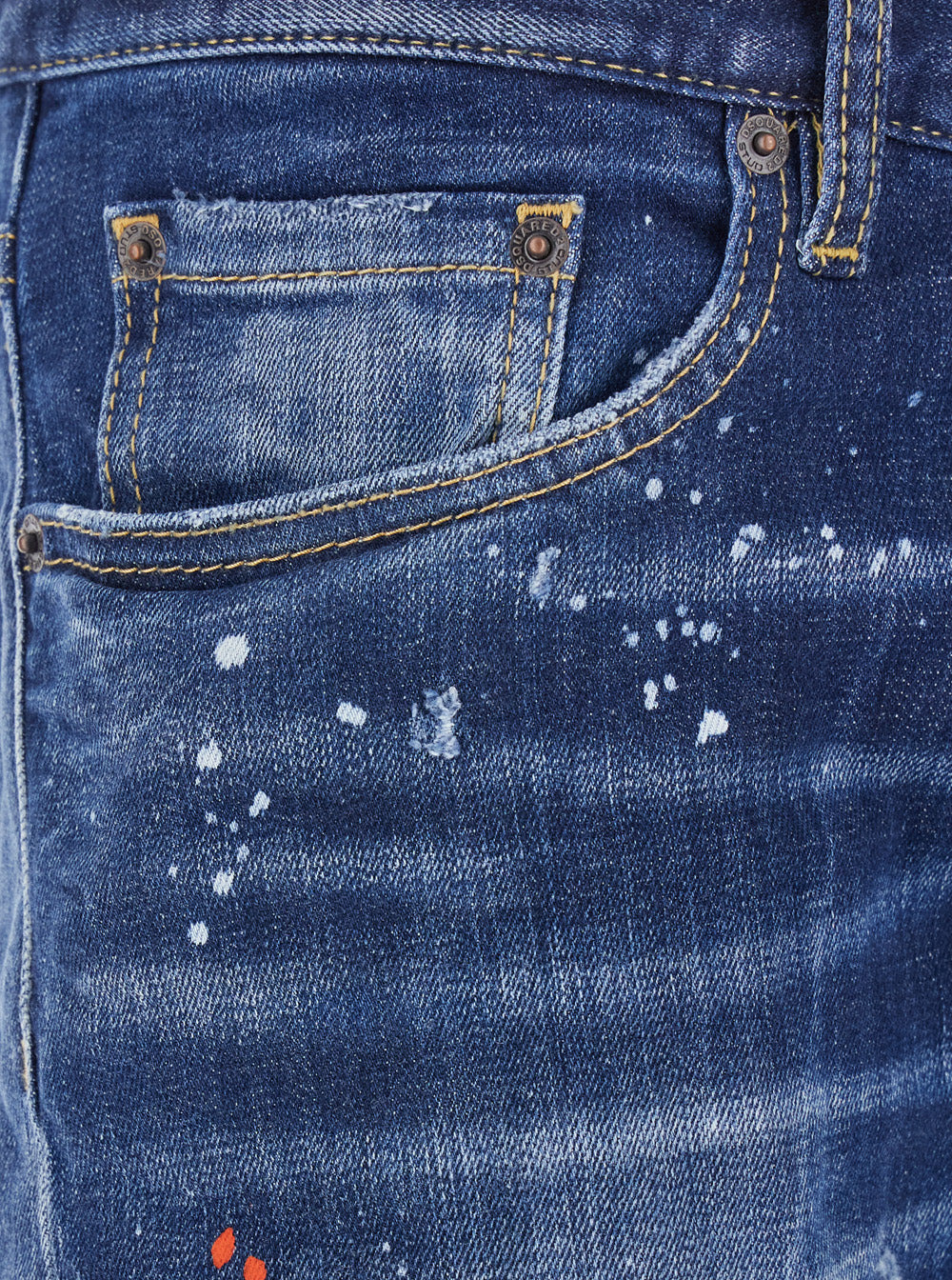 Dsquared2 Men 'Tidy Biker' Blue Jeans With Paint Embellishments And Logo Patch On The Rear In Denim  - 3