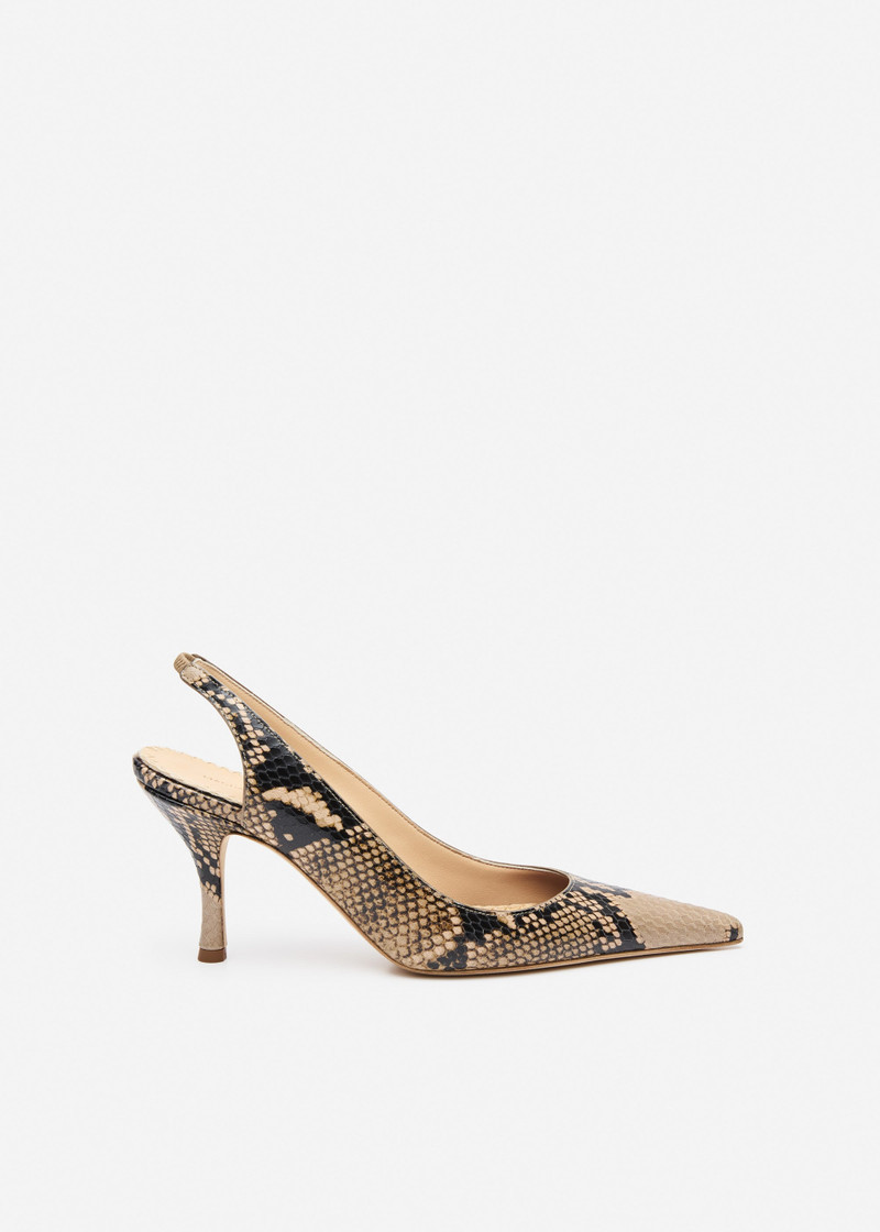 Low slingback pumps in beige snake-effect leather 1