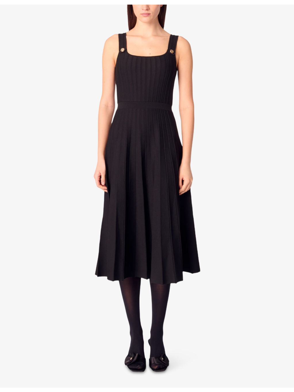 Pleated Scoop-Neck Knitted Midi Dress - 2